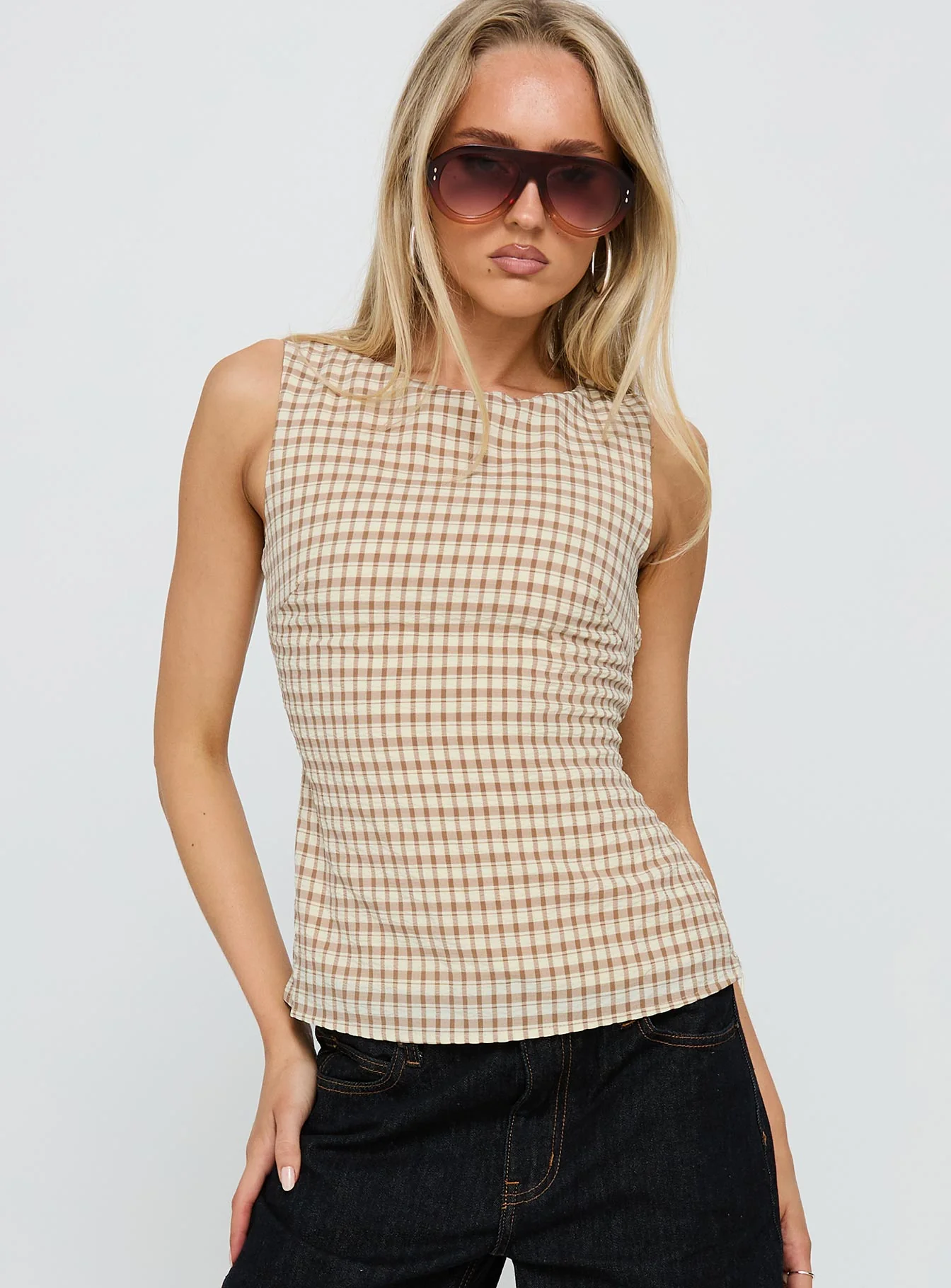 Michaud Top Brown Gingham - Image 2