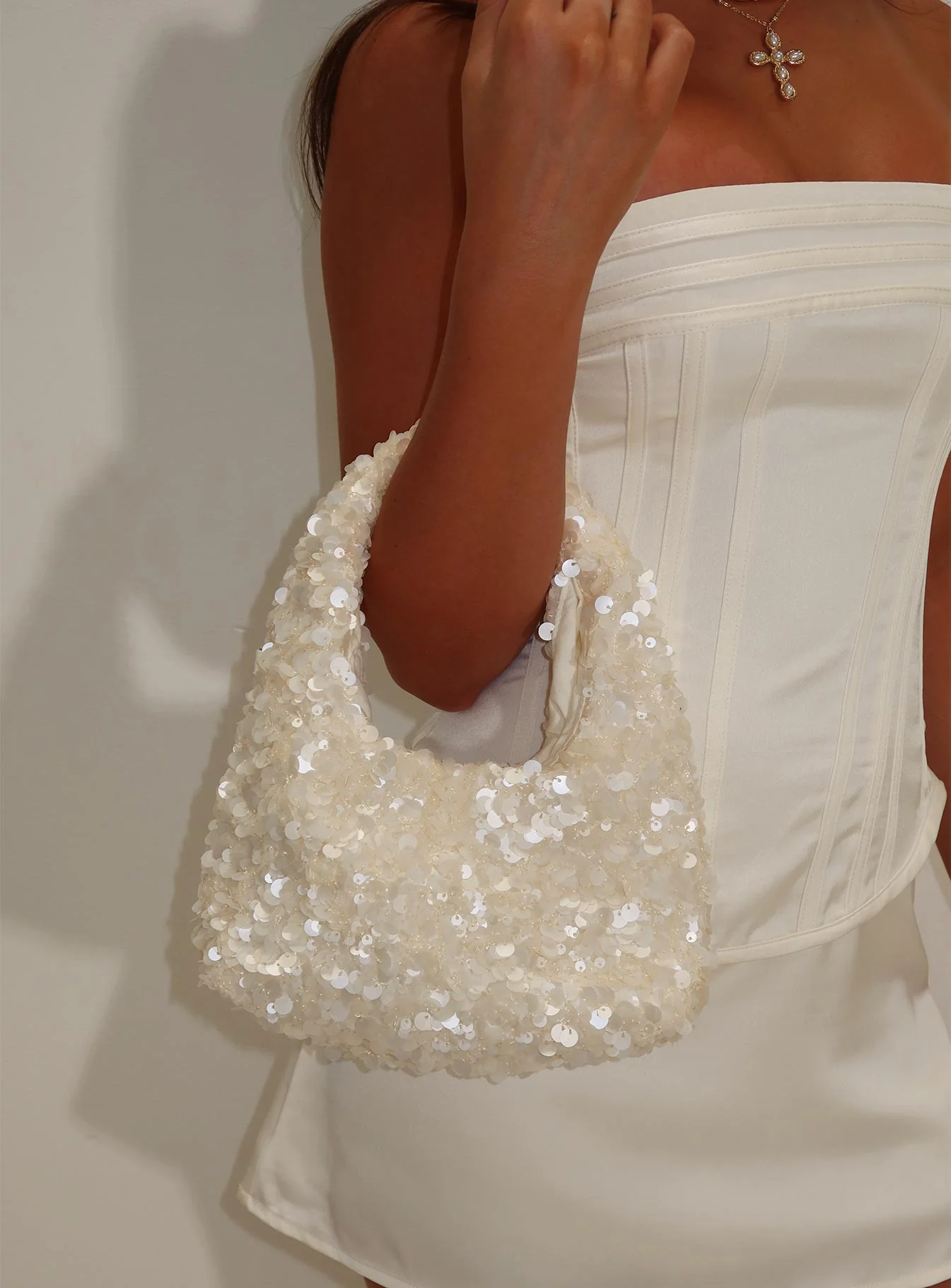 Midnights Sequin Shoulder Bag White - Image 6