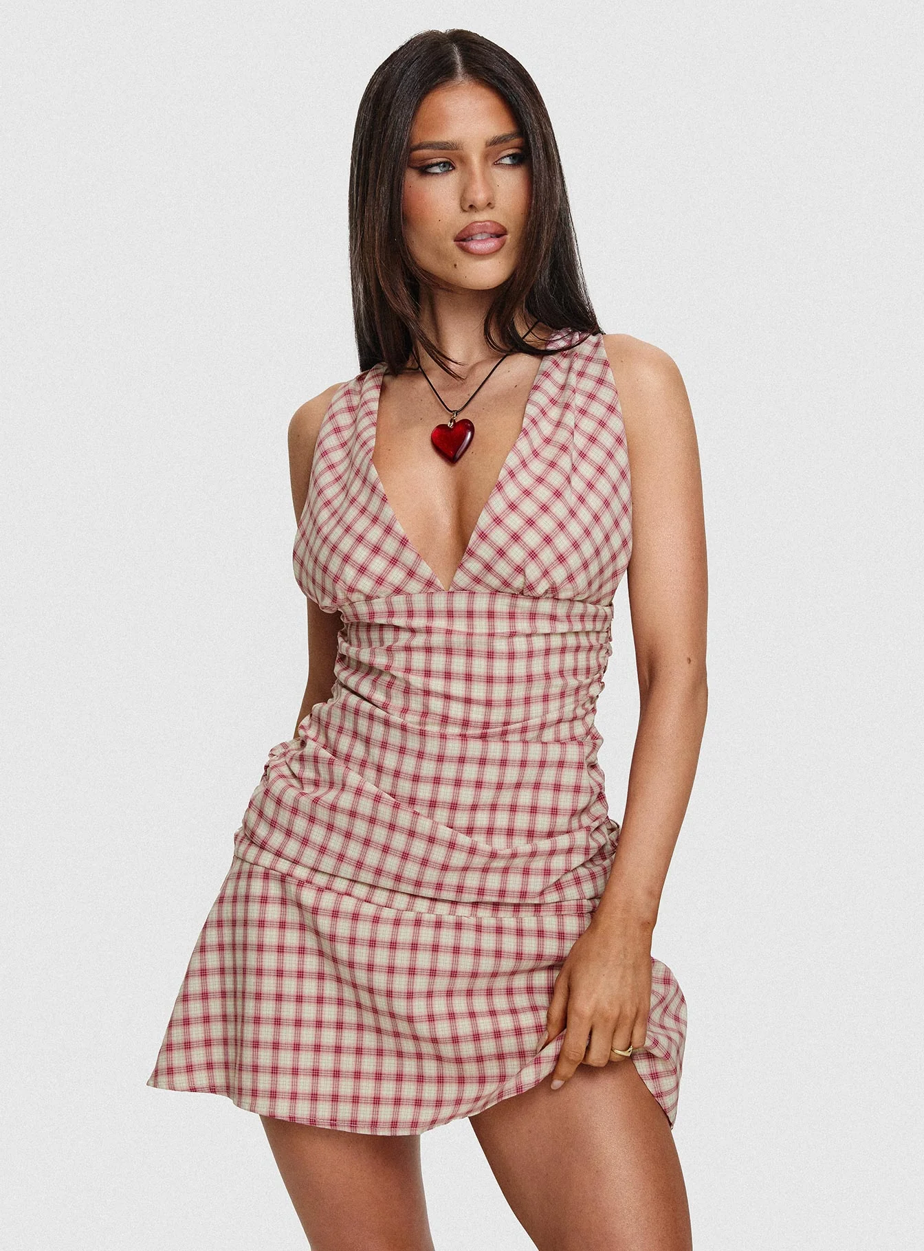 Midwest Mini Dress Red Check - Image 8