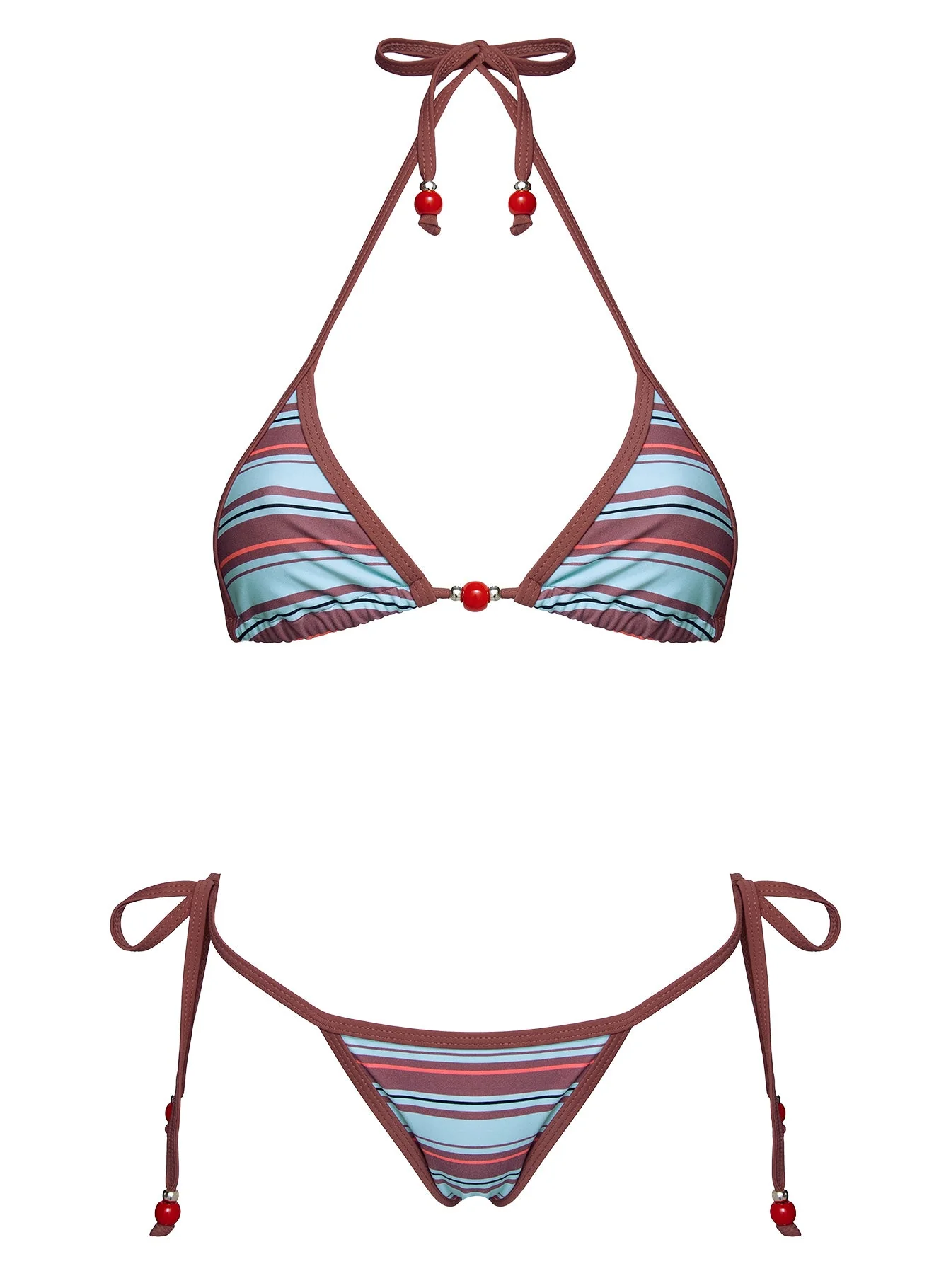 Mikaya Beaded Triangle Bikini Top Blue / Brown Stripe - Image 5