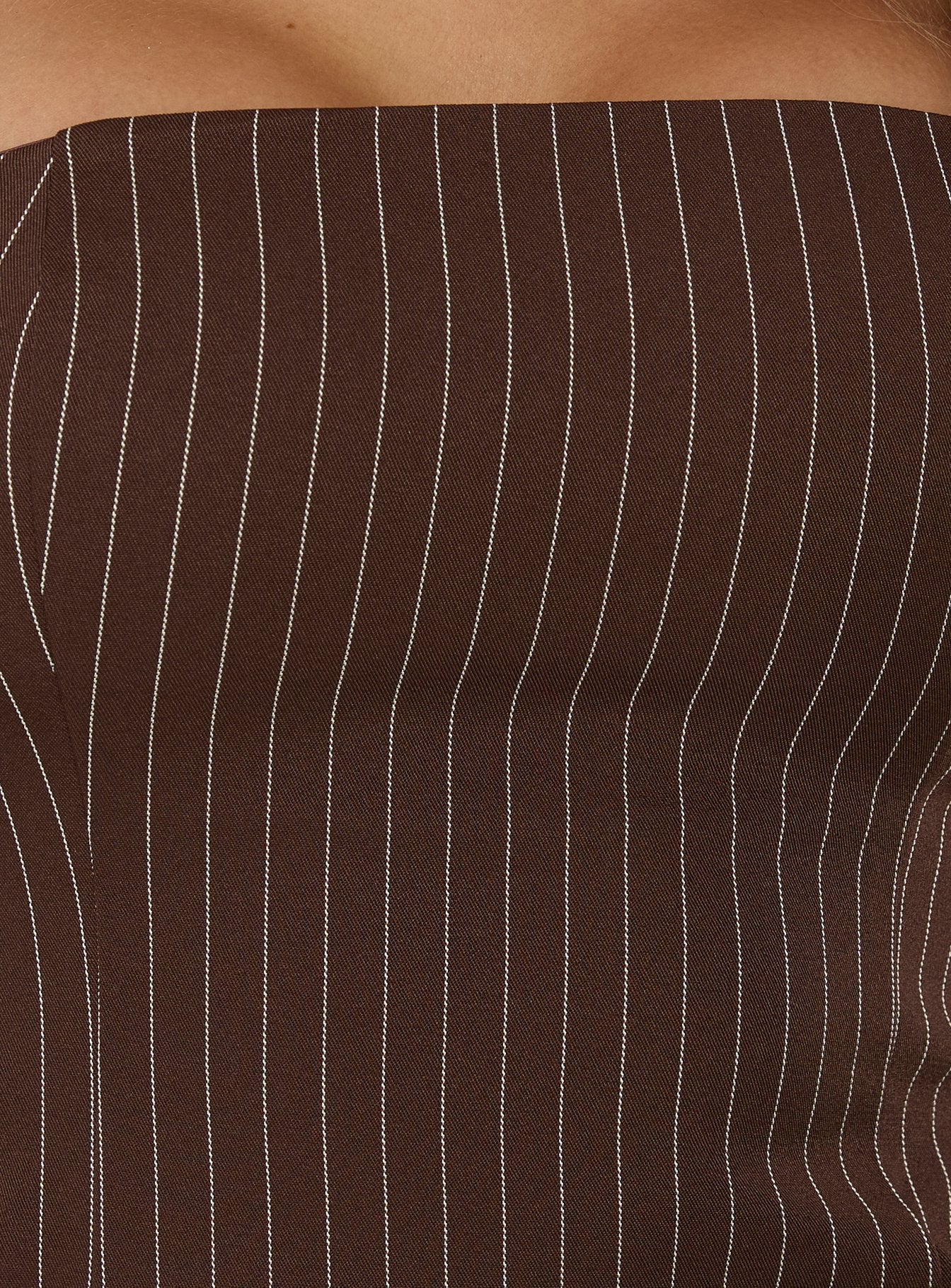 Mikena Strapless Belt Mini Dress Brown Pinstripe - Image 5