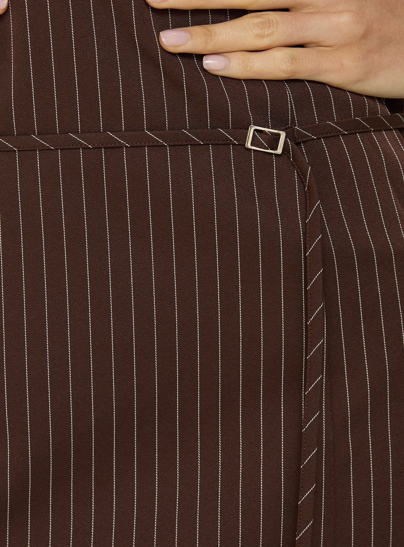 Mikena Strapless Belt Mini Dress Brown Pinstripe - Image 6