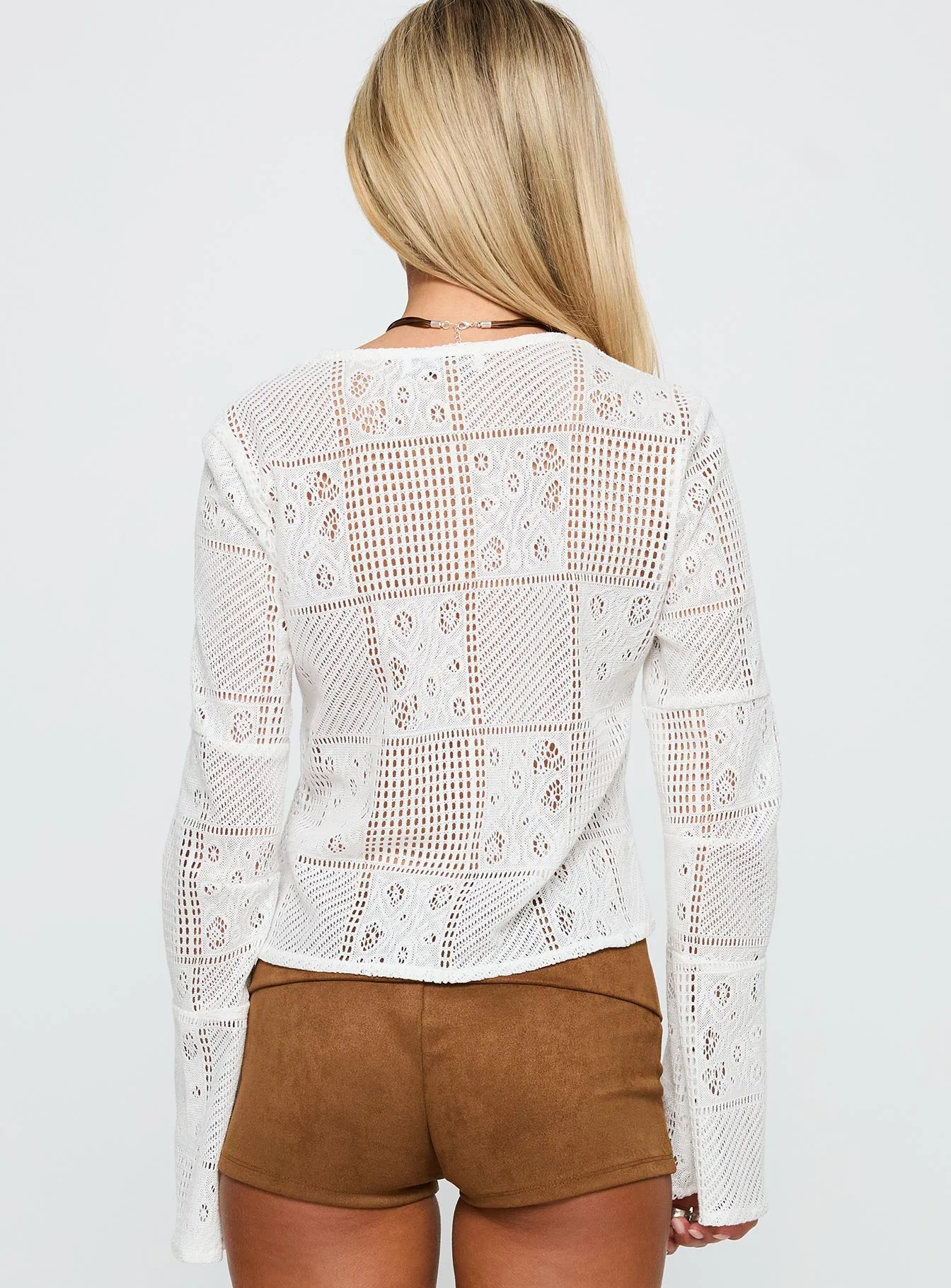 Mine For Life Crochet Long Sleeve Top White - Image 5