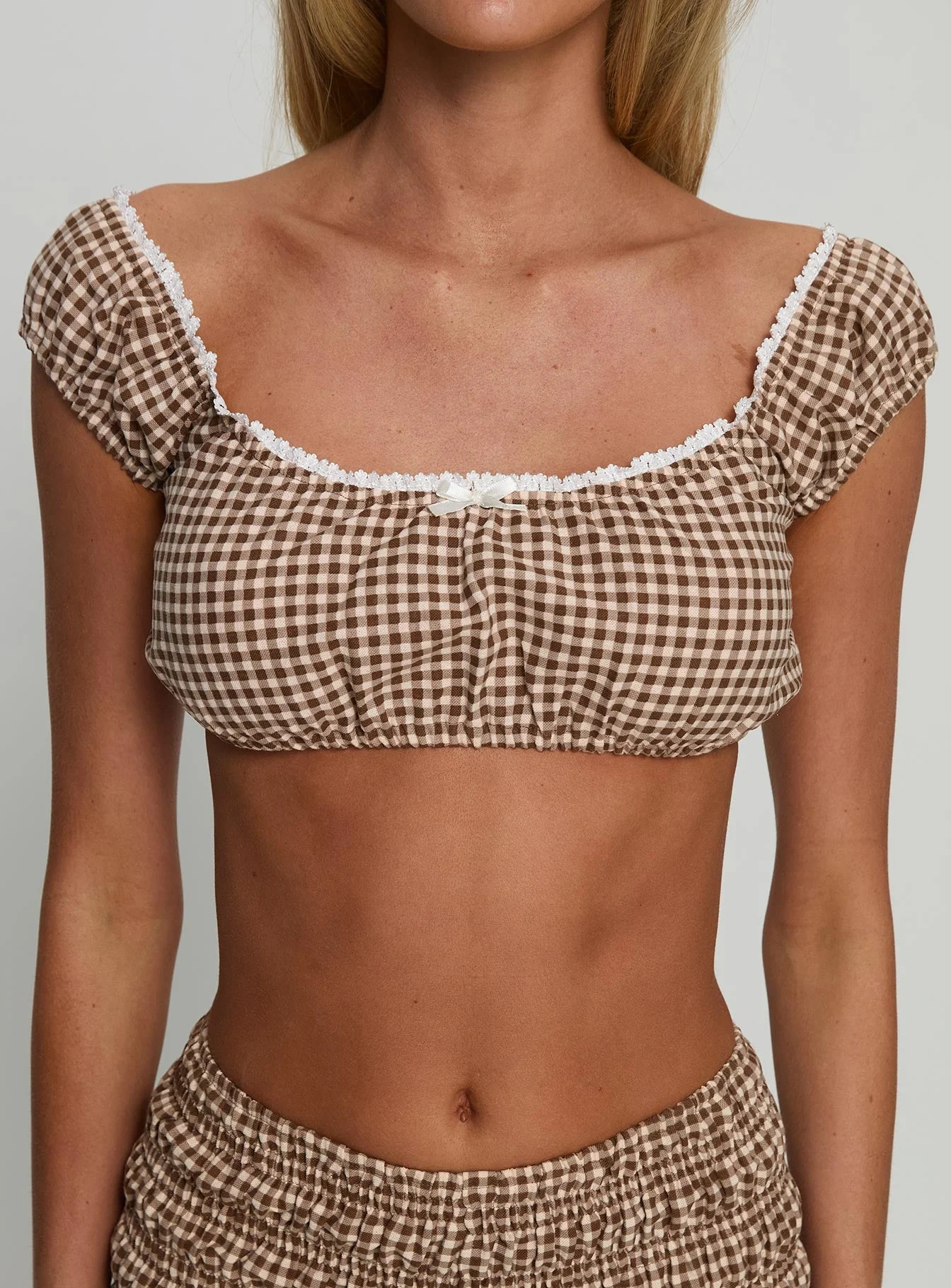 Mio Bralette Top Mini Gingham Brown - Image 6