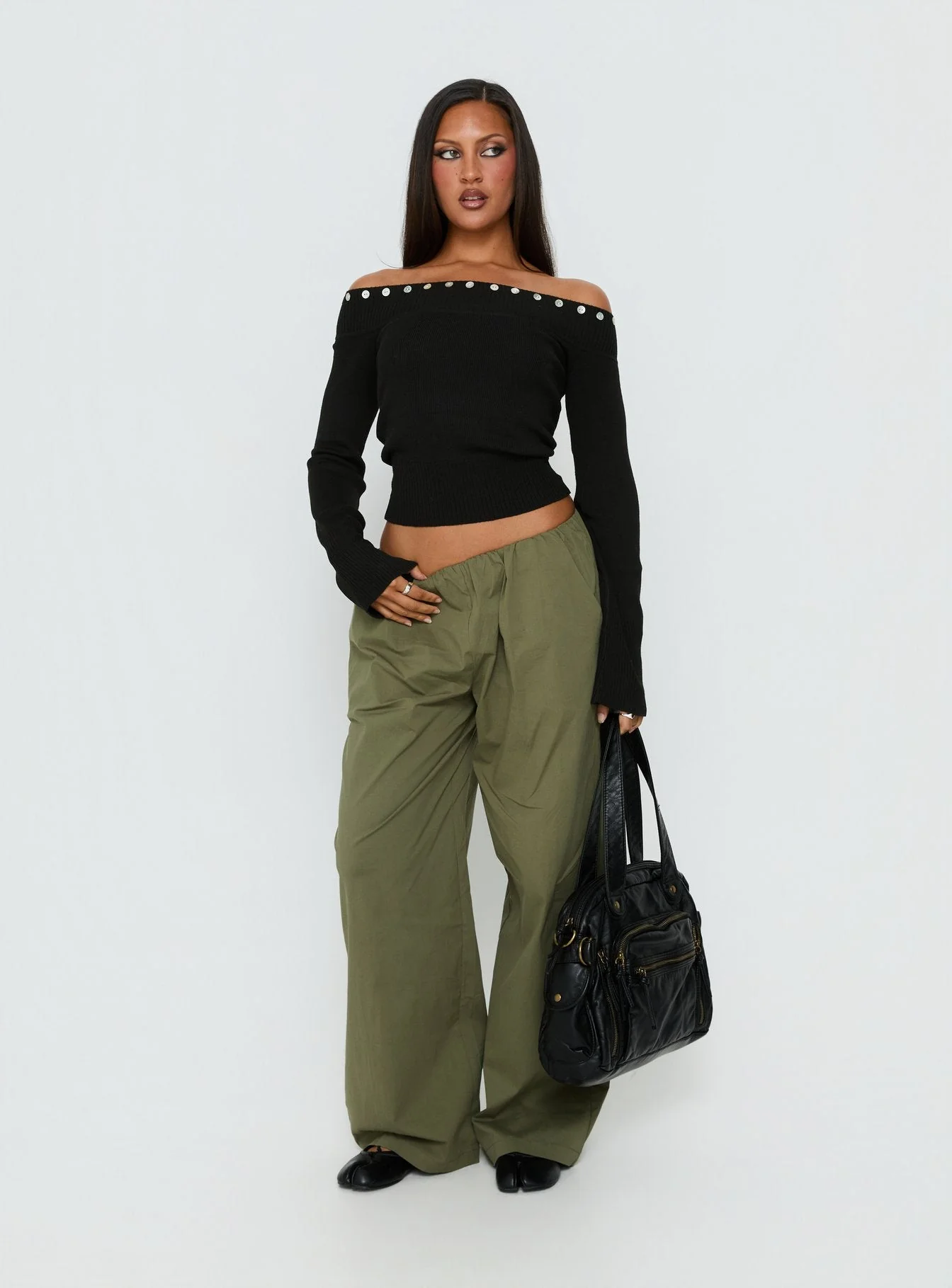 Miralys Off Shoulder Long Sleeve Knit Top Black - Image 2