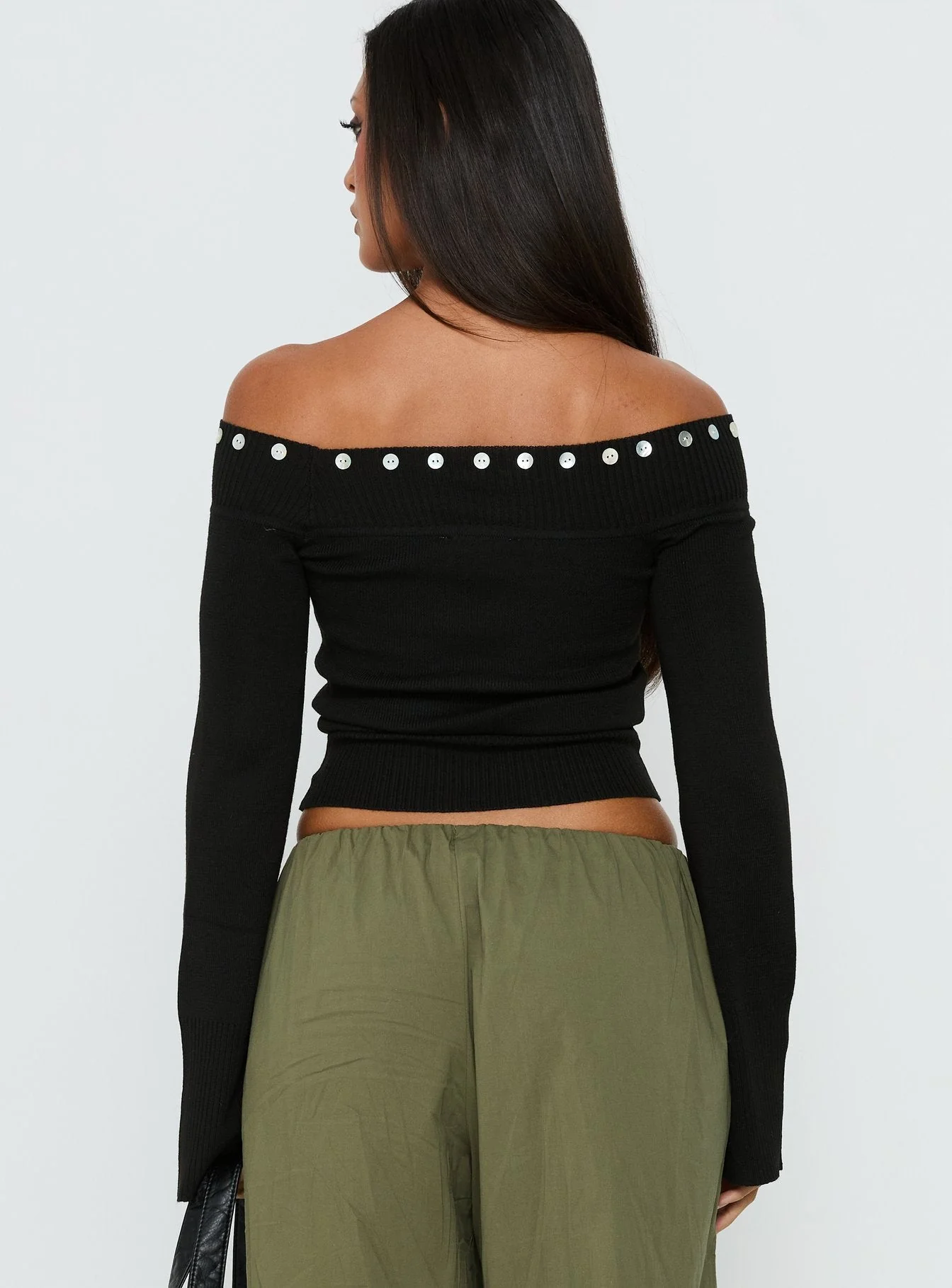 Miralys Off Shoulder Long Sleeve Knit Top Black - Image 4