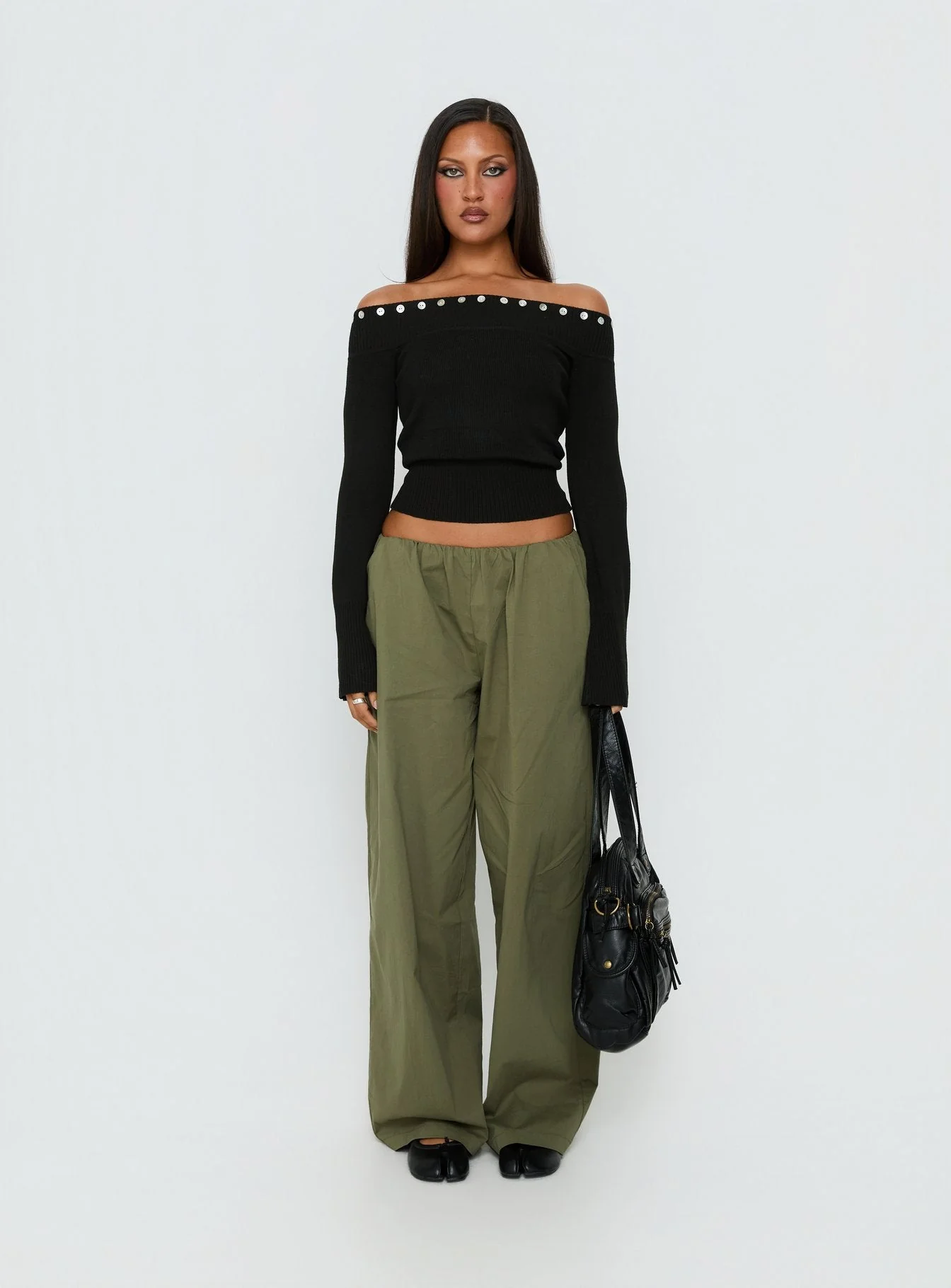 Miralys Off Shoulder Long Sleeve Knit Top Black - Image 6
