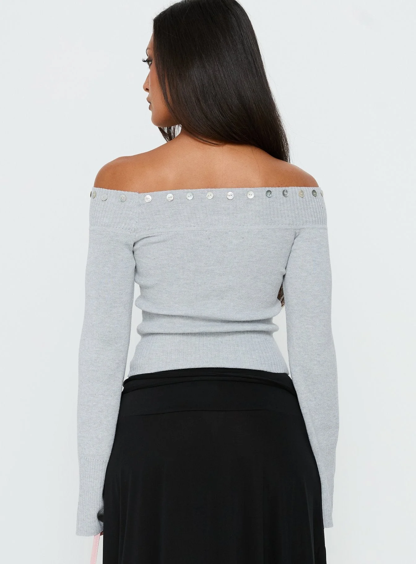 Miralys Off Shoulder Long Sleeve Knit Top Grey - Image 4