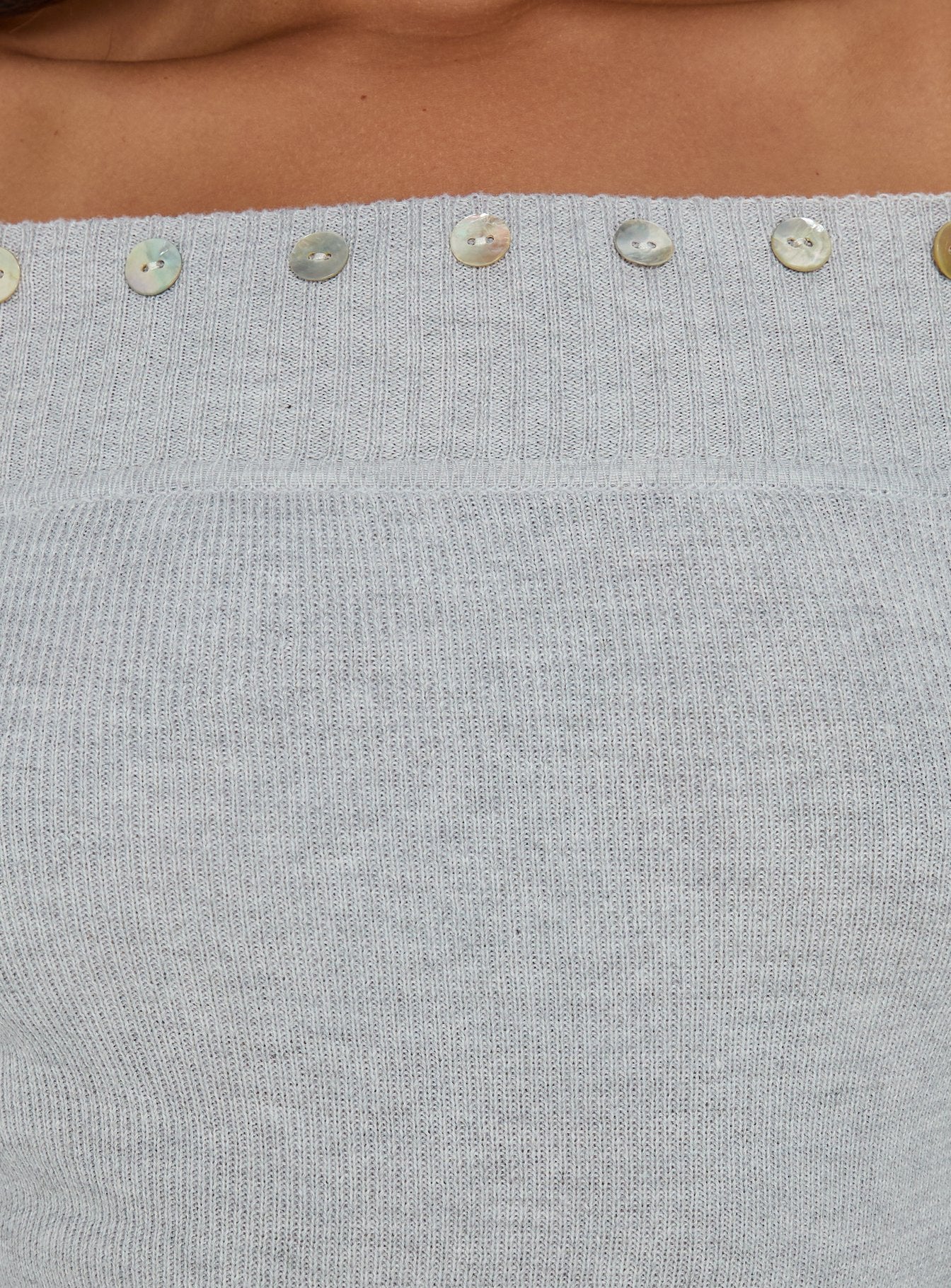 Miralys Off Shoulder Long Sleeve Knit Top Grey - Image 5