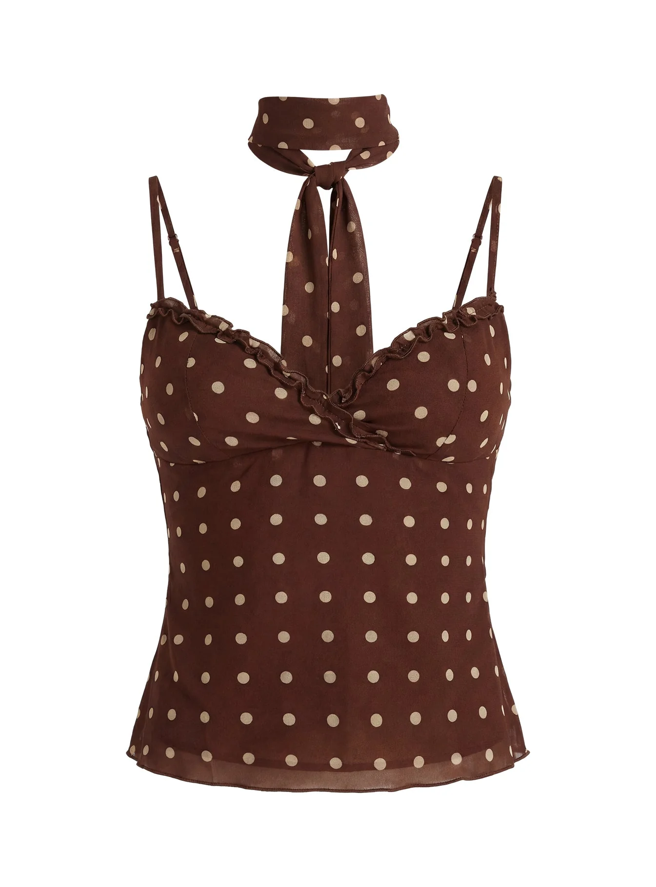 Mishy Scarf Detail Cami Top Brown Polka Dot - Image 11