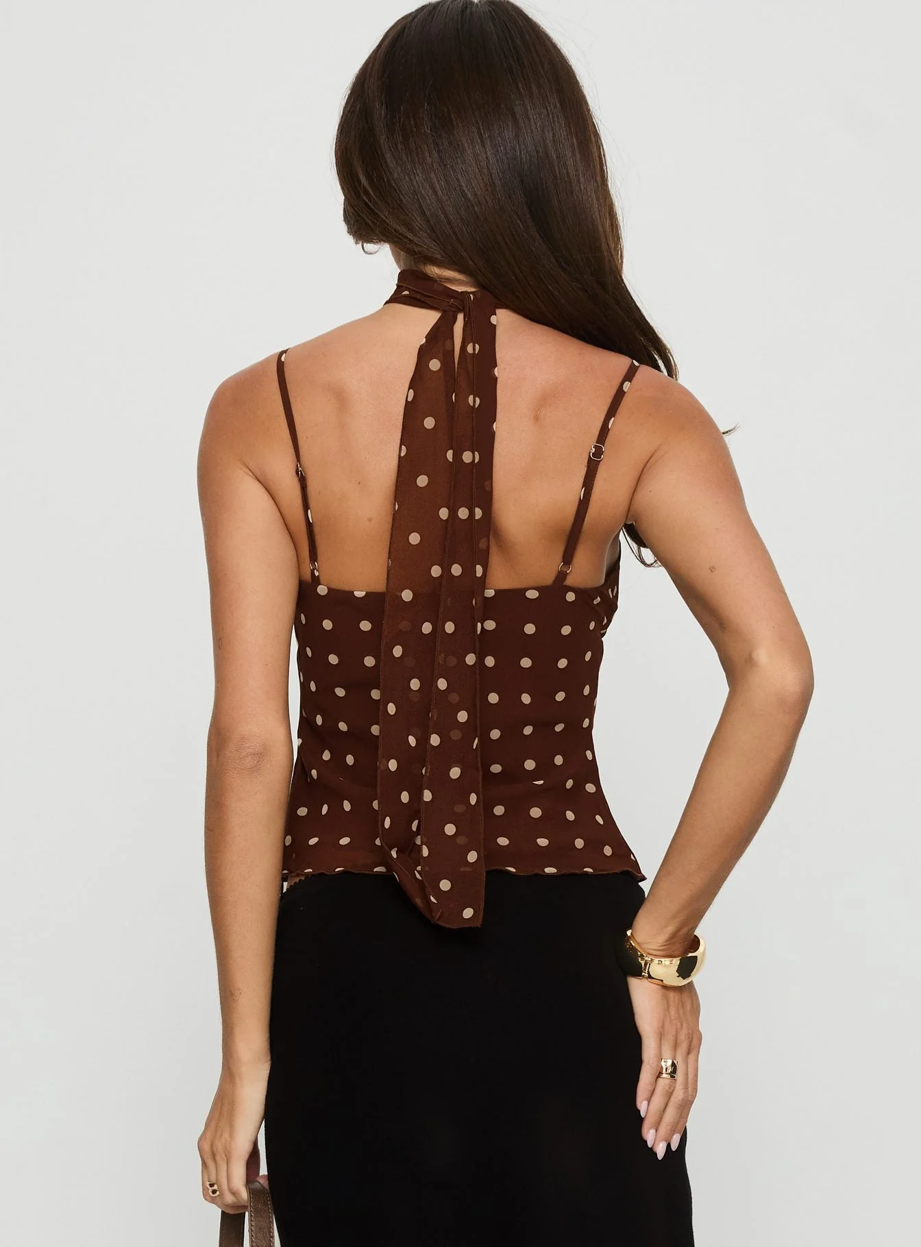 Mishy Scarf Detail Cami Top Brown Polka Dot - Image 5
