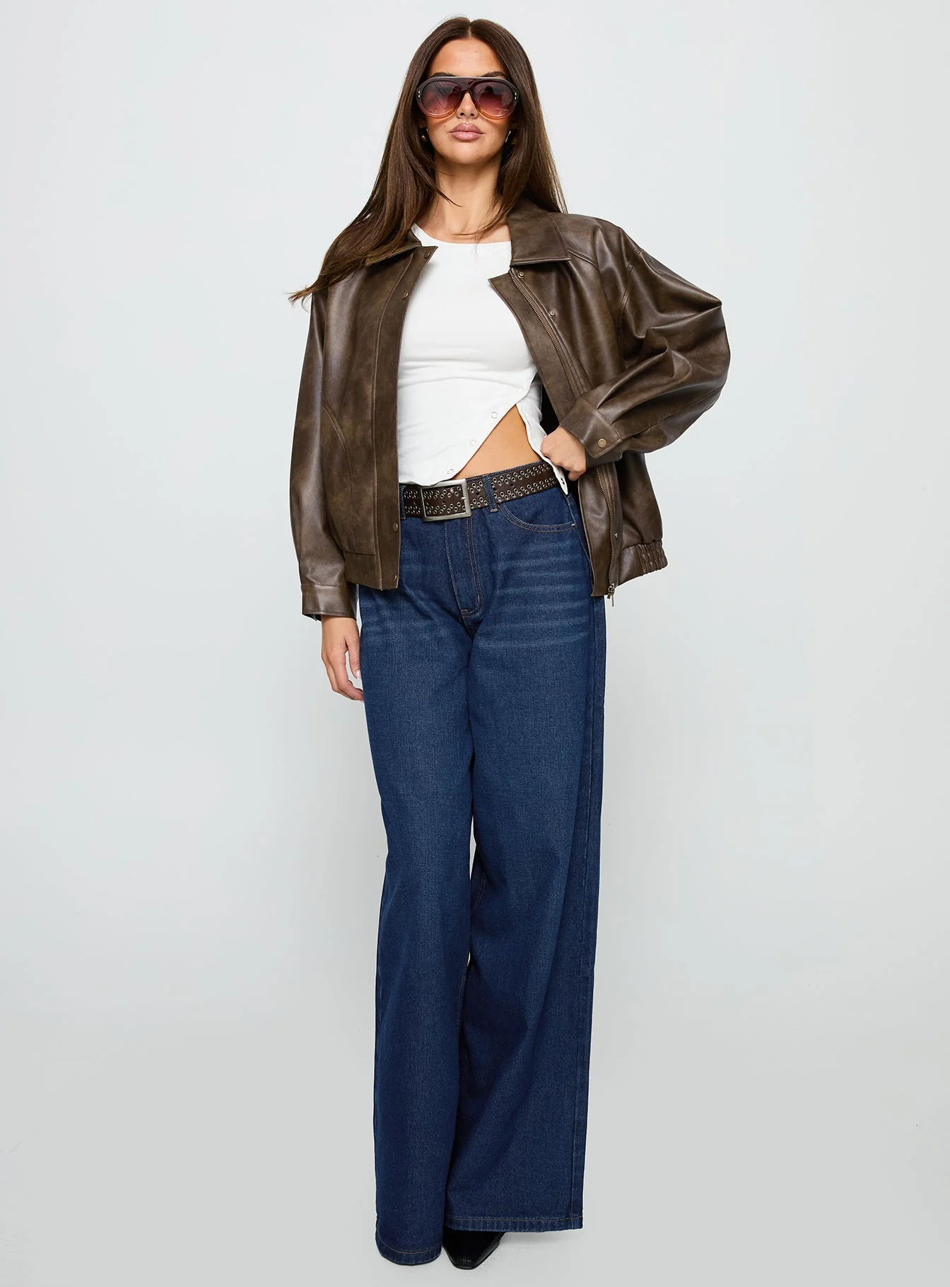 Mixtape Faux Leather Collared Jacket Brown - Image 3