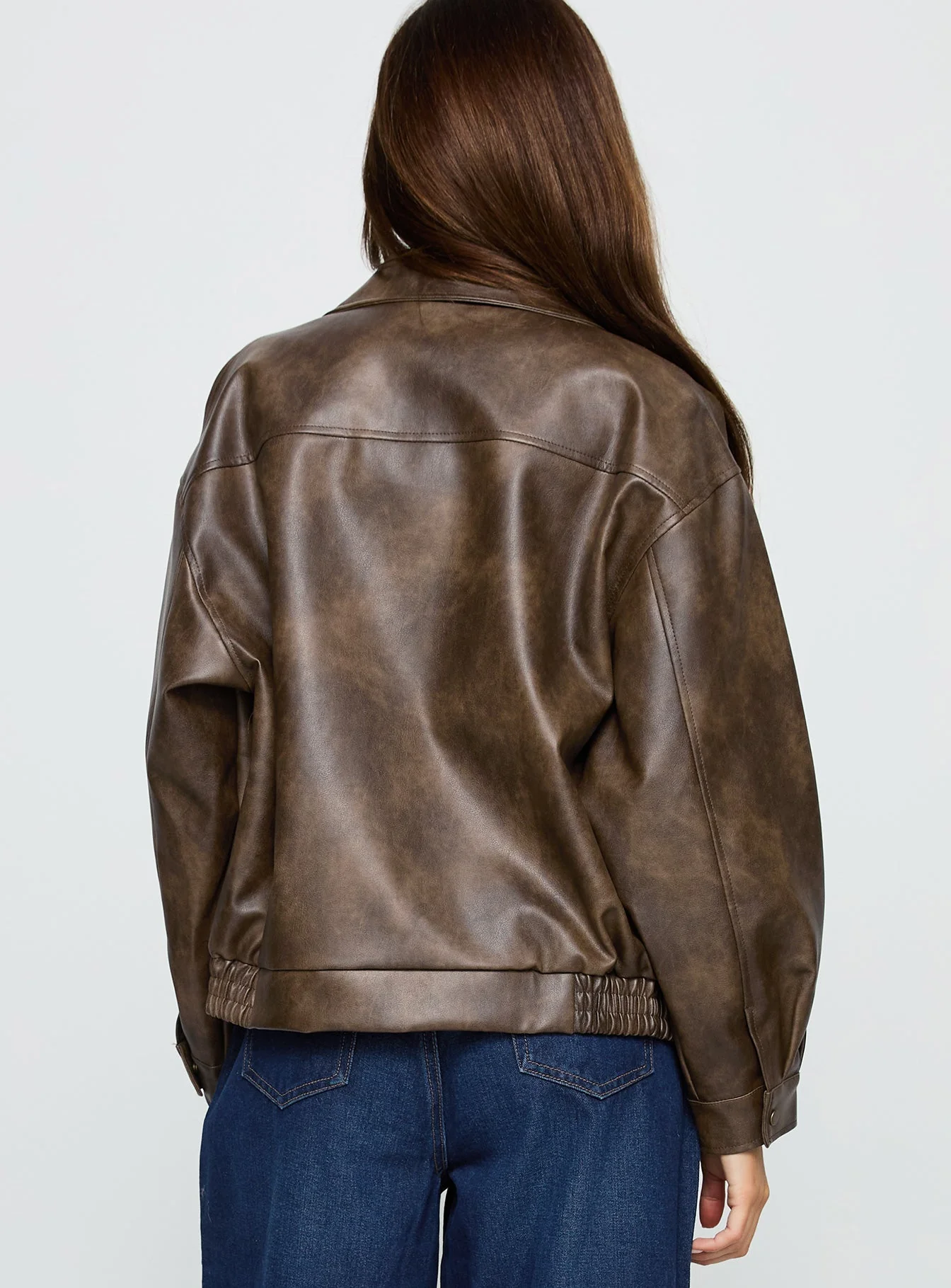 Mixtape Faux Leather Collared Jacket Brown - Image 5