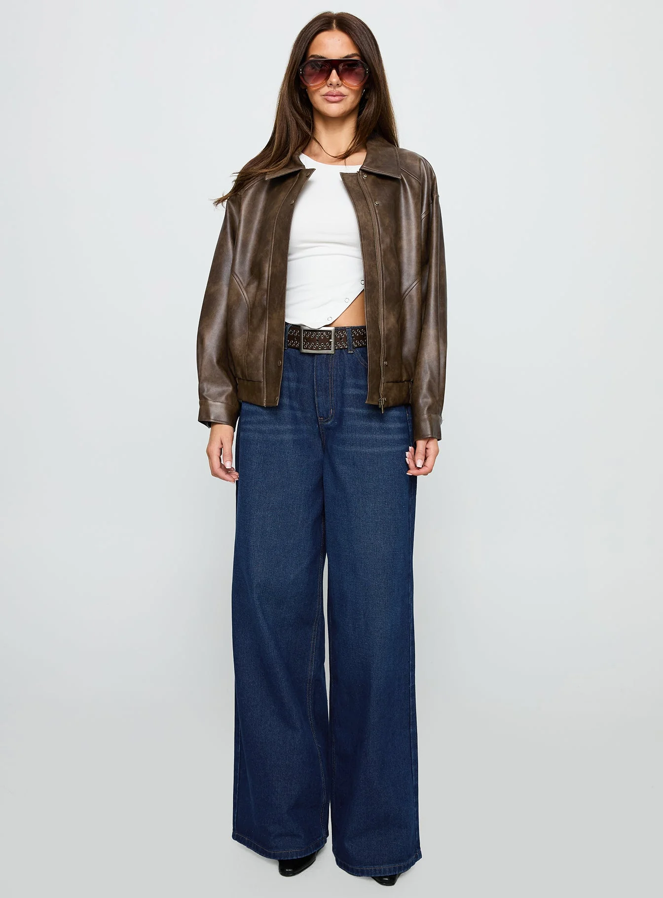 Mixtape Faux Leather Collared Jacket Brown - Image 7