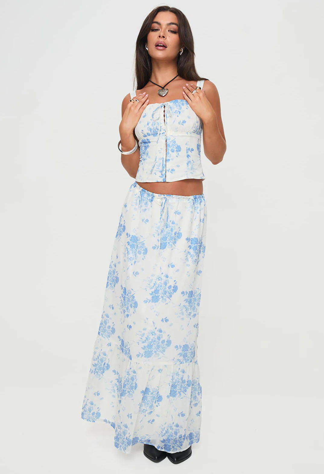 Modern Girl Maxi Skirt White / Blue Floral - Image 2