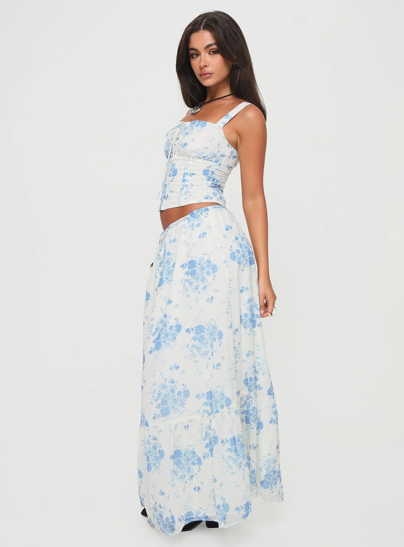 Modern Girl Maxi Skirt White / Blue Floral - Image 4