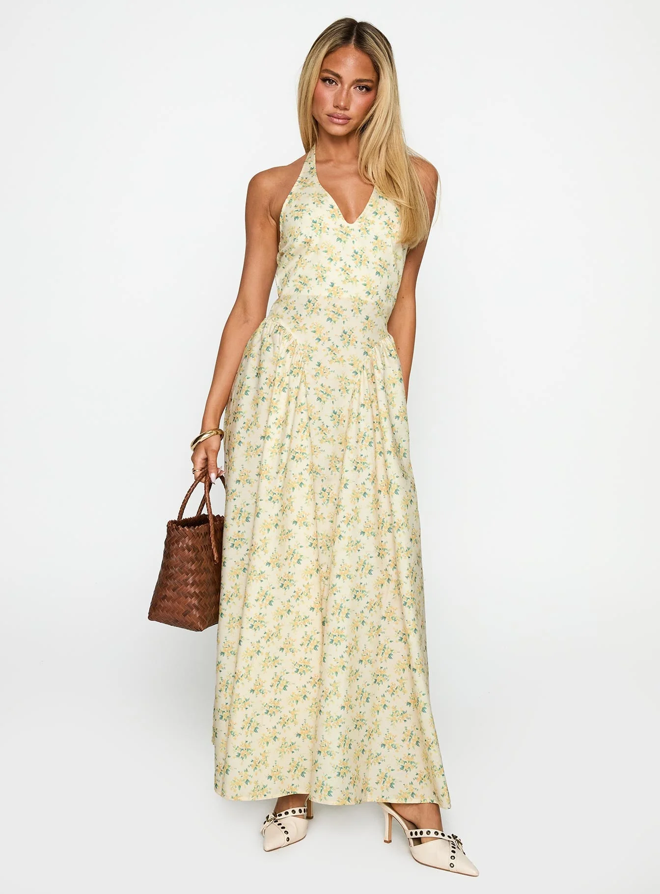 Monte Carlo Halter Maxi Dress Yellow - Image 2