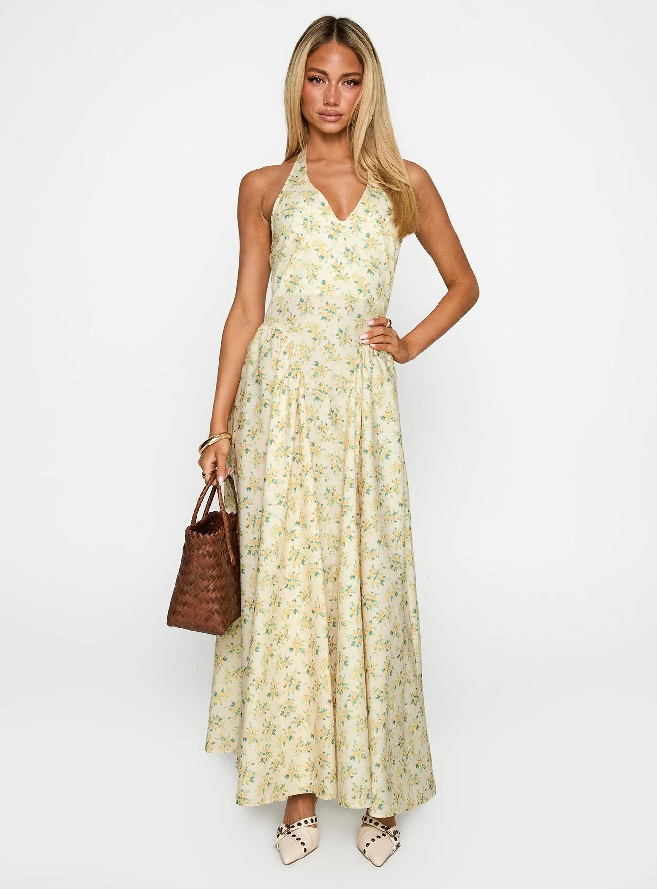 Monte Carlo Halter Maxi Dress Yellow - Image 3