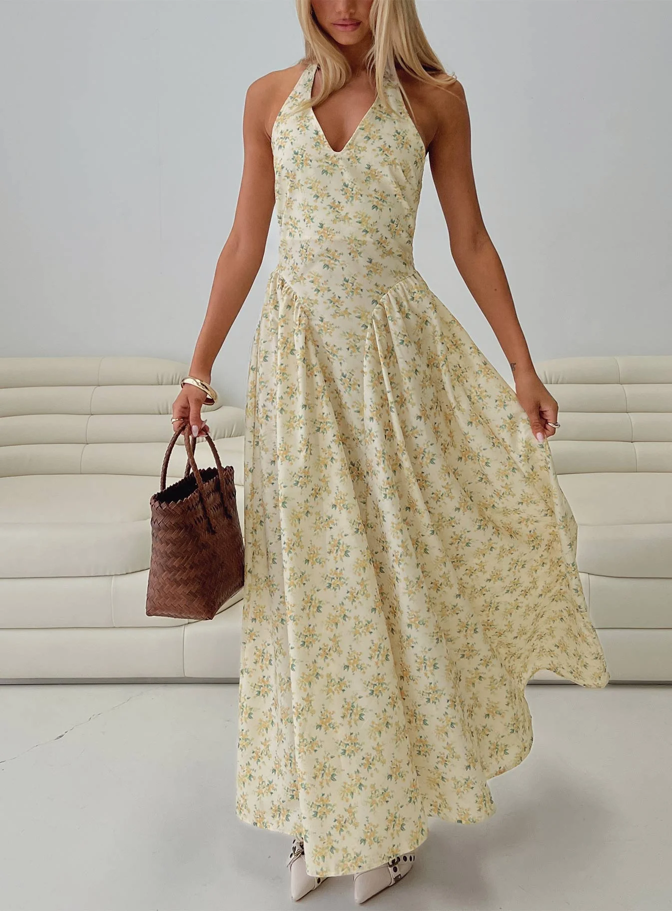 Monte Carlo Halter Maxi Dress Yellow - Image 8