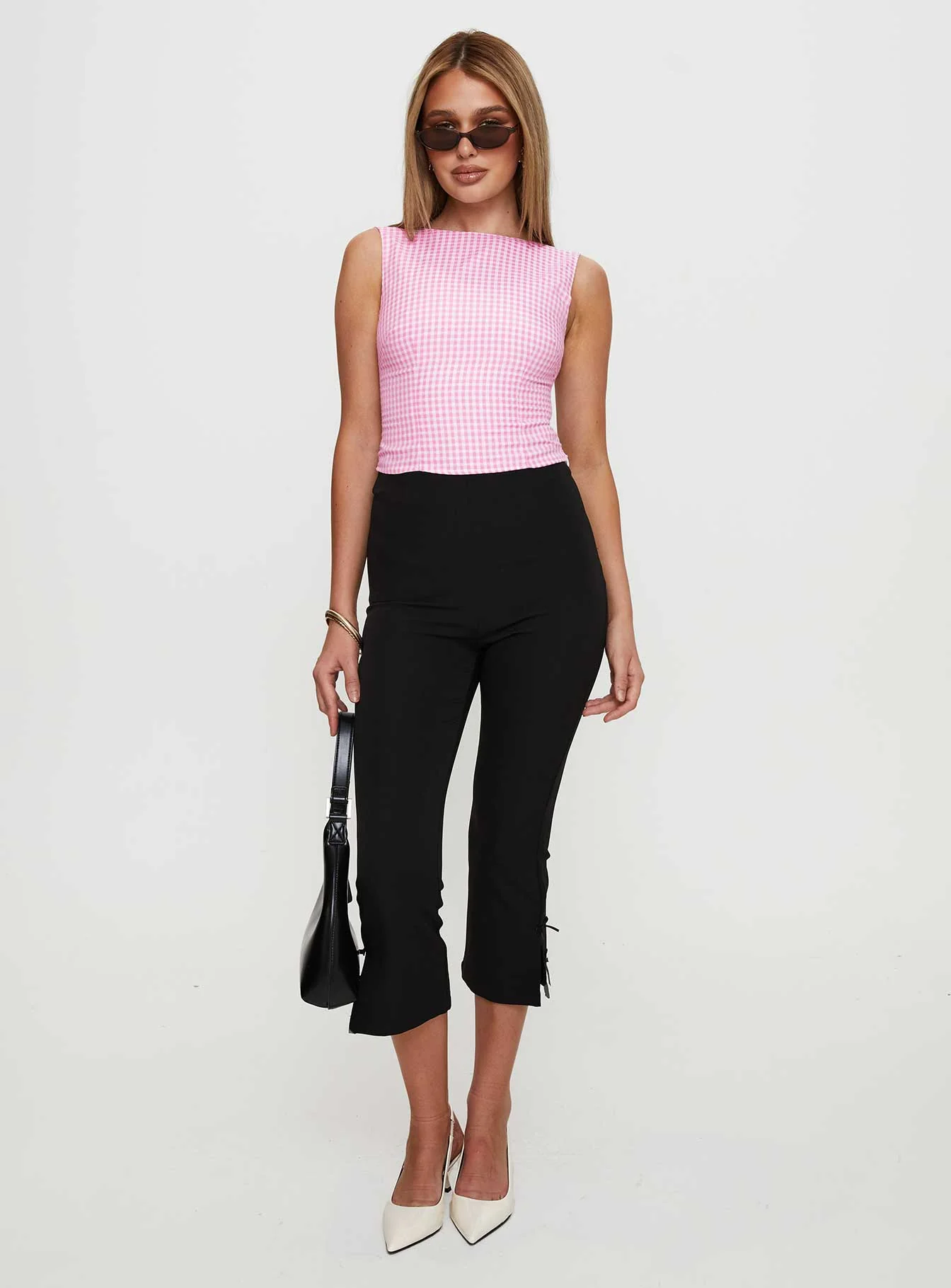 Monterrey Backless Bow Detail Top Pink Gingham - Image 3