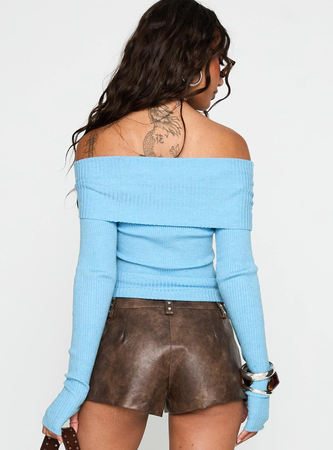 Morley Off Shoulder Sweater Blue - Image 5