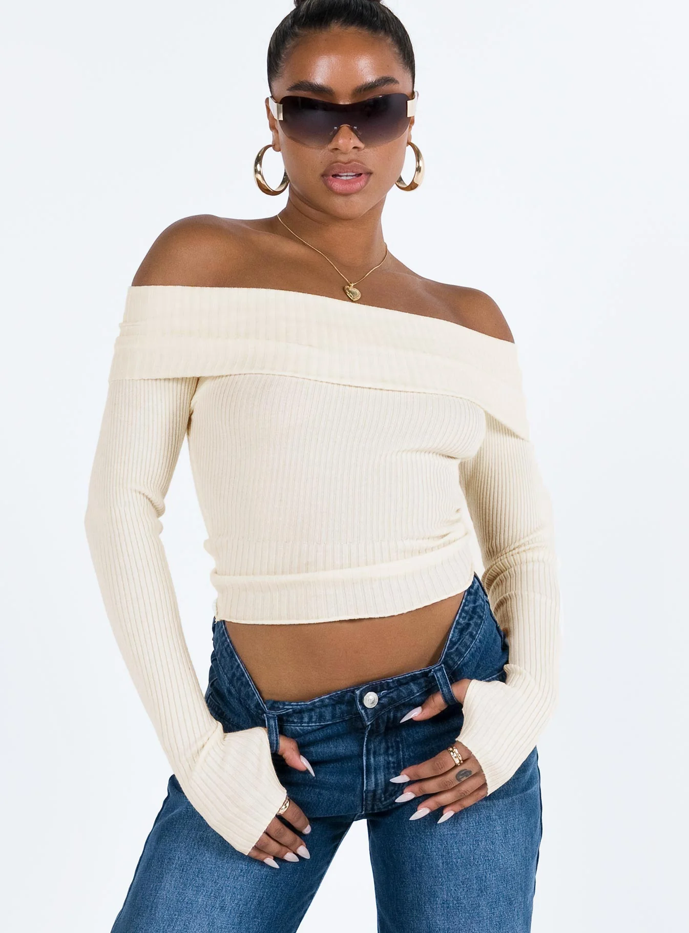 Morley Off Shoulder Sweater Cream - Image 2
