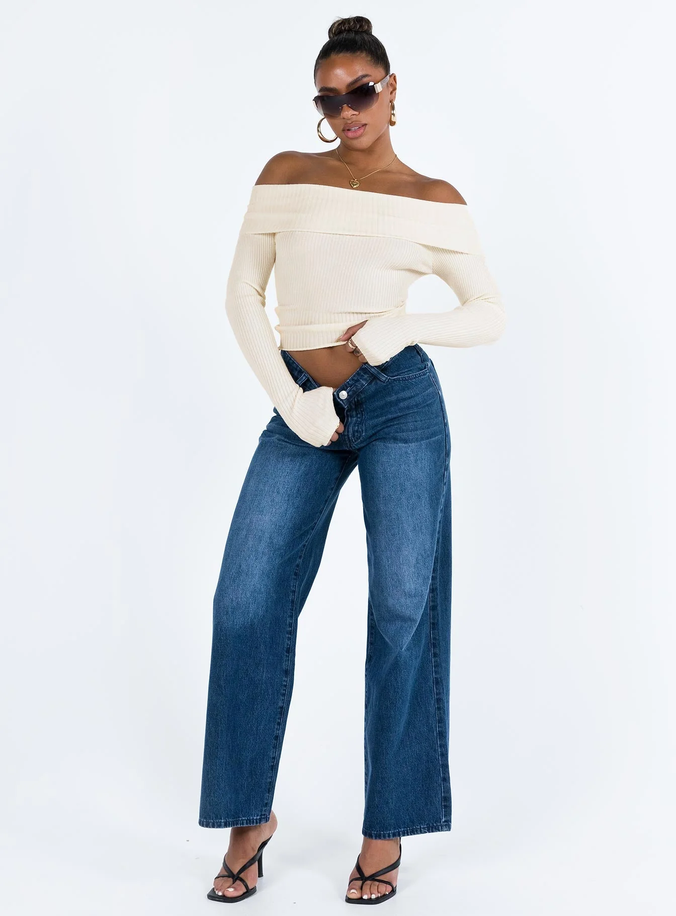 Morley Off Shoulder Sweater Cream - Image 3