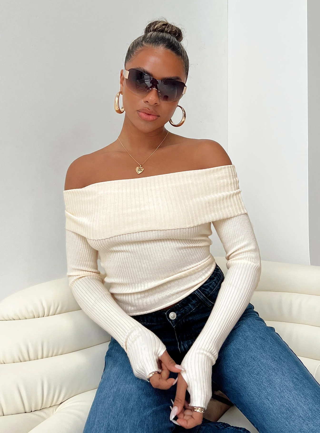 Morley Off Shoulder Sweater Cream - Image 7