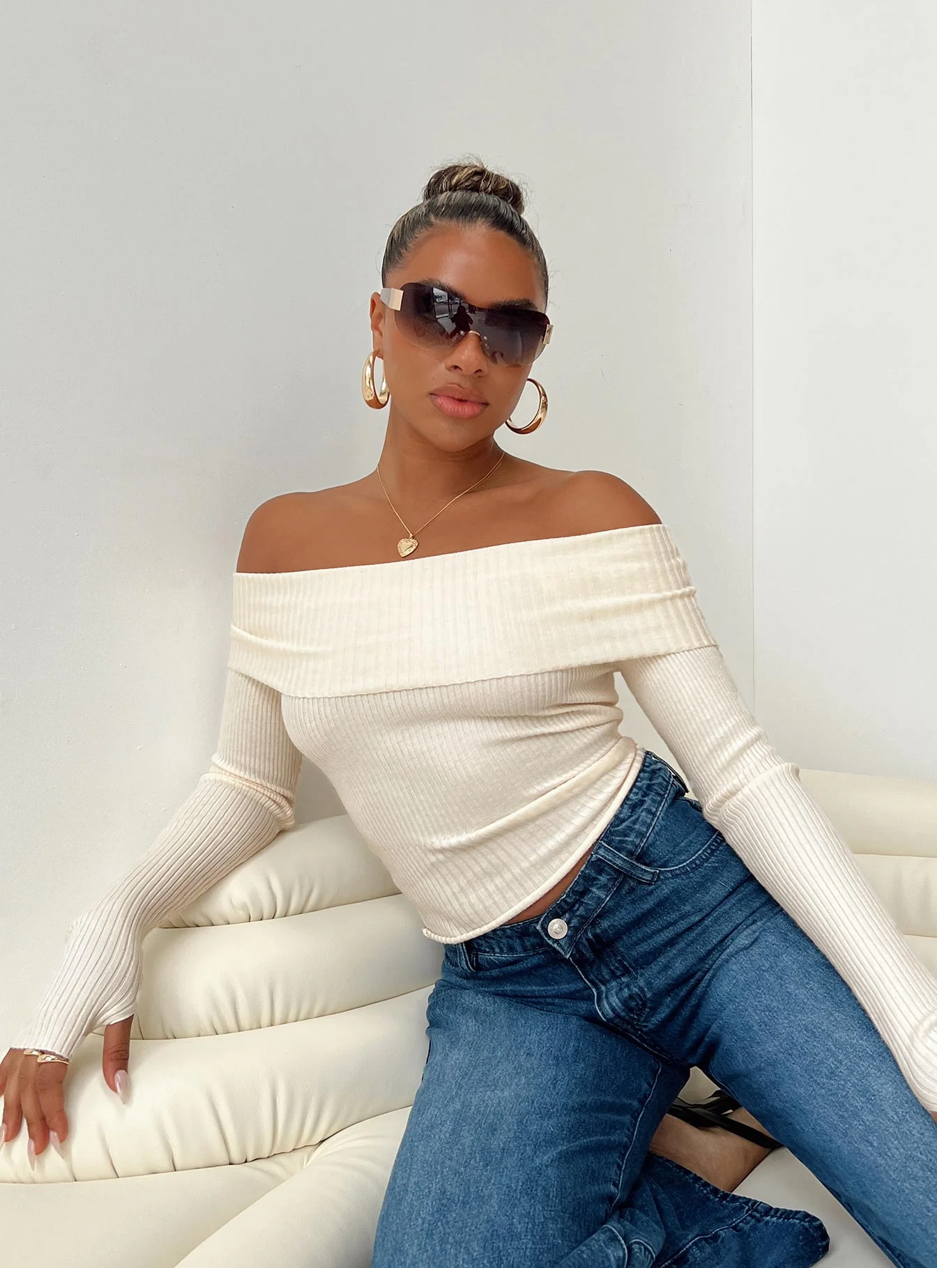 Morley Off Shoulder Sweater Cream - Image 8