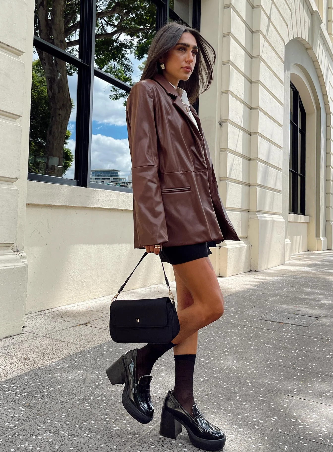 Morrison Faux Leather Blazer Brown - Image 3