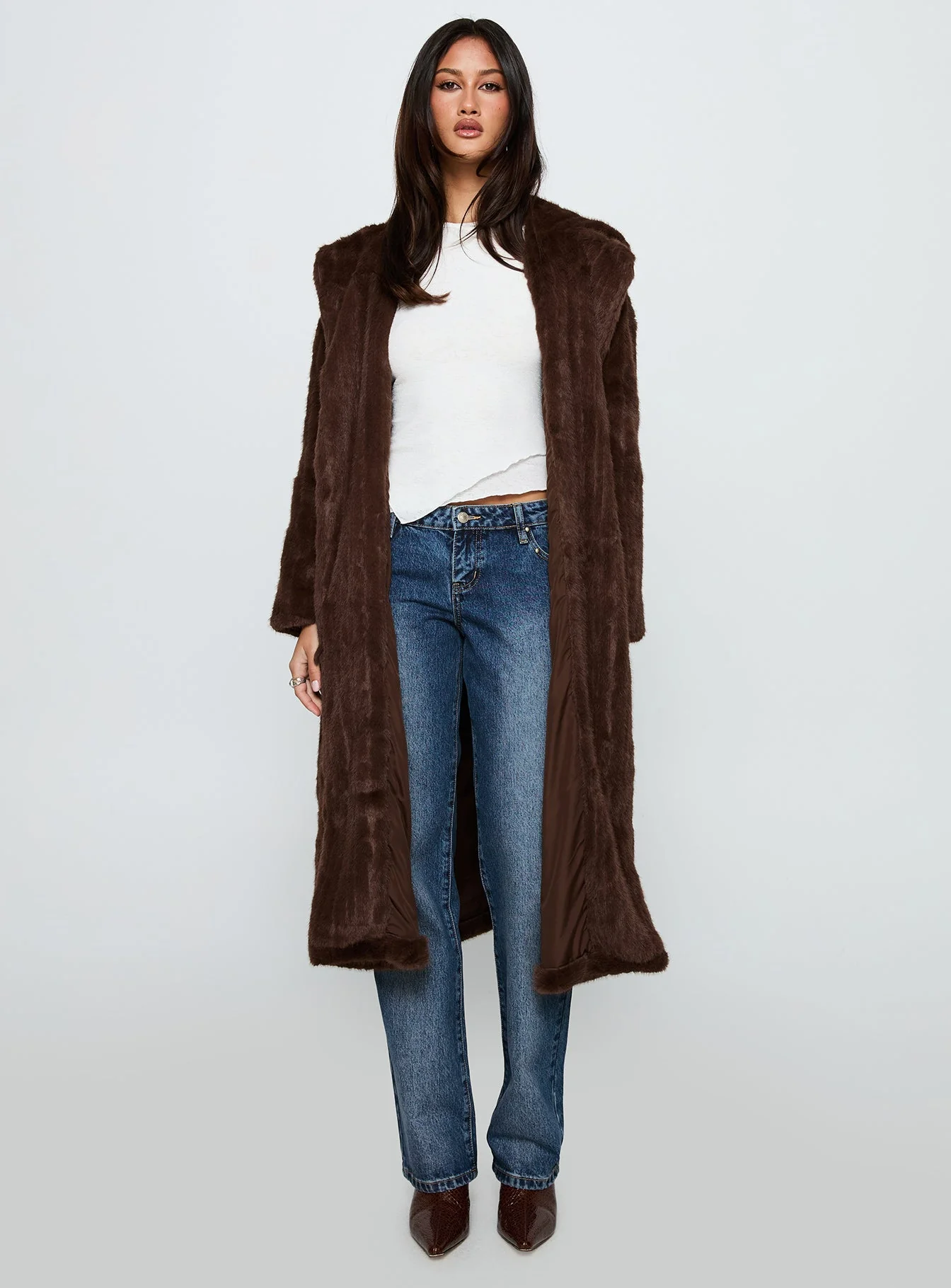 Moss Faux Fur Coat Chocolate - Image 7