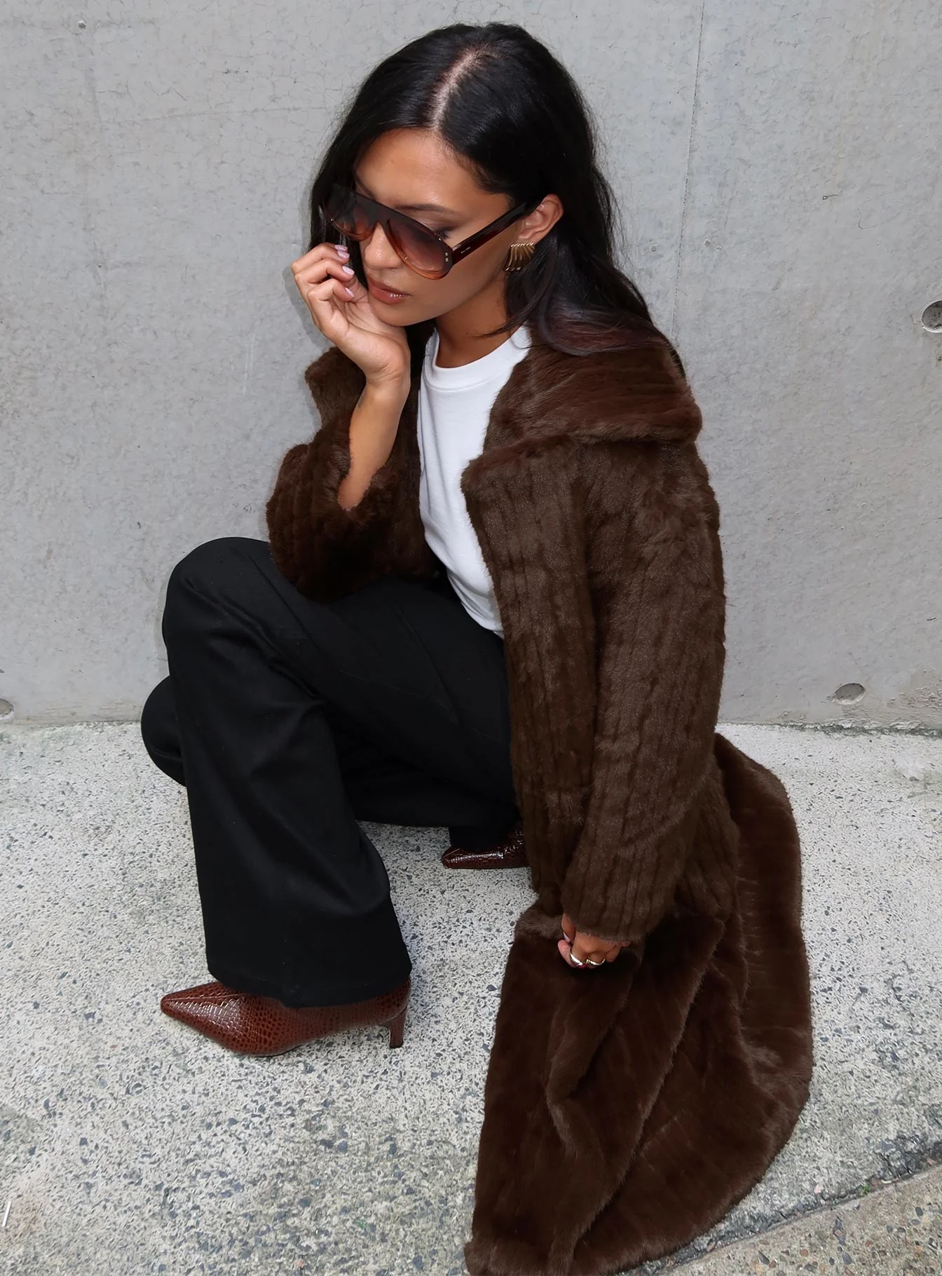 Moss Faux Fur Coat Chocolate - Image 8