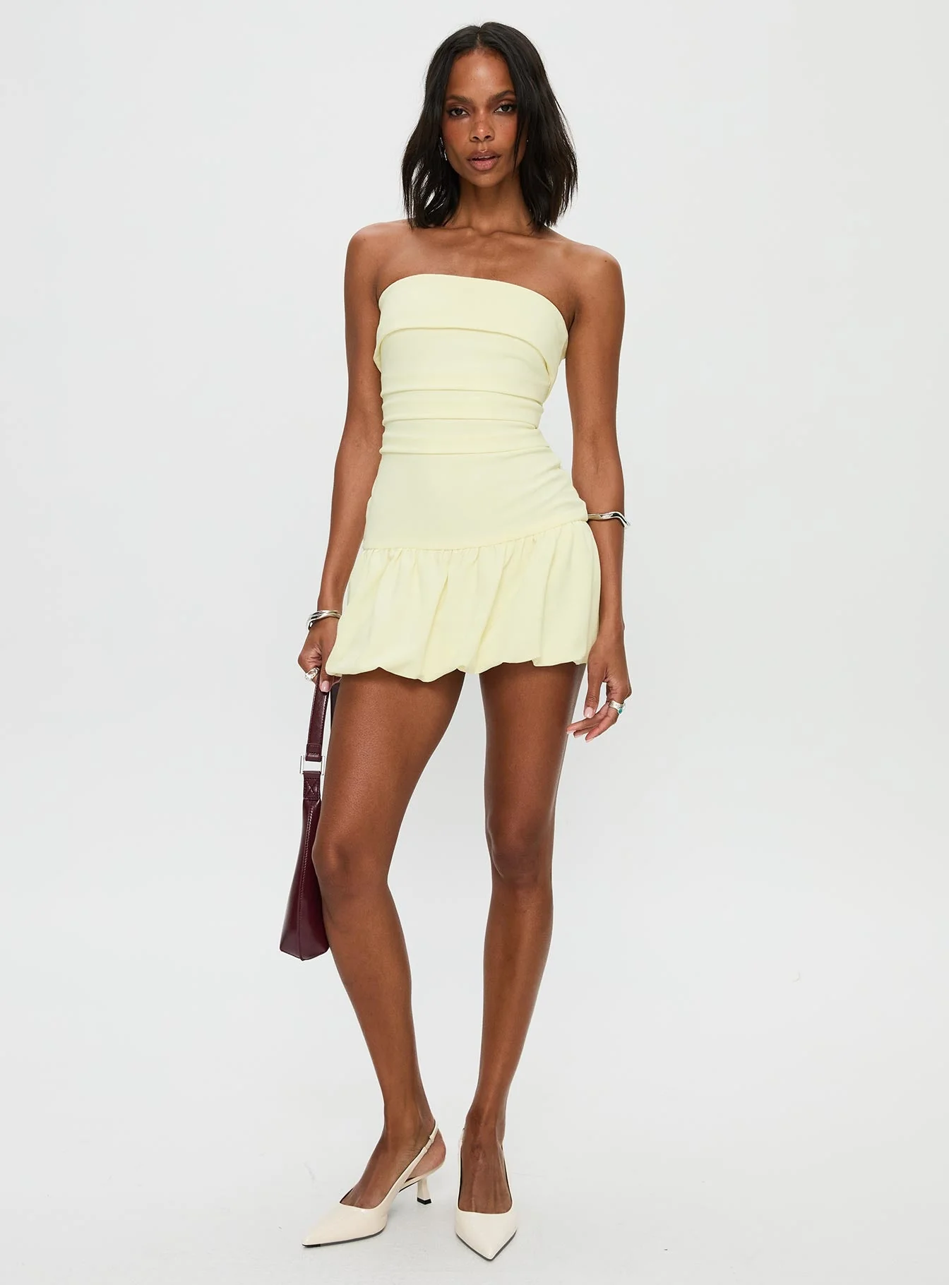 Mousse Strapless Mini Dress Lemon - Image 3