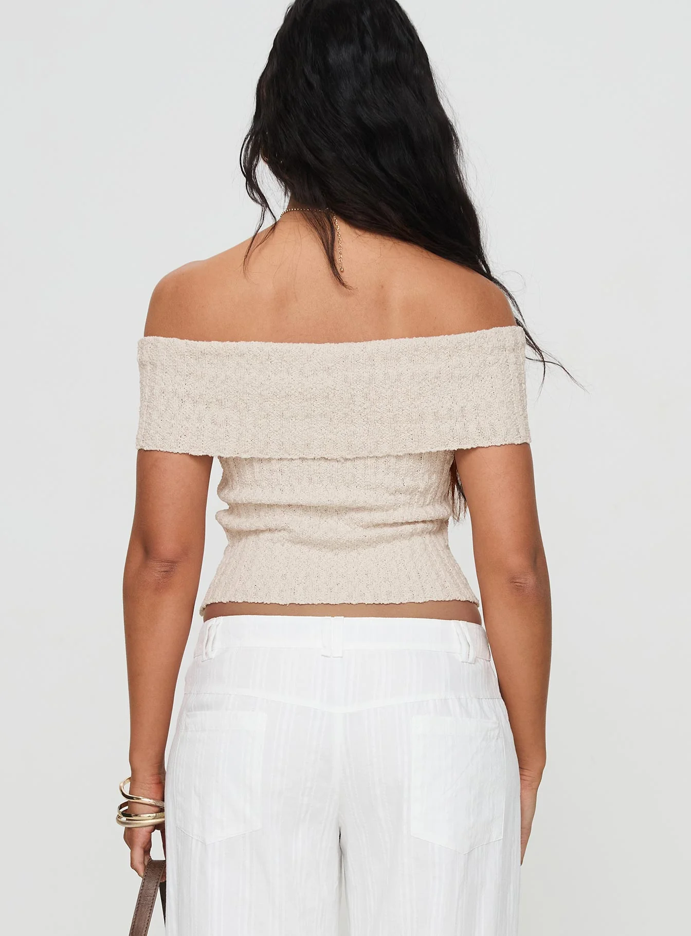 Murmur Off Shoulder Top Beige - Image 6