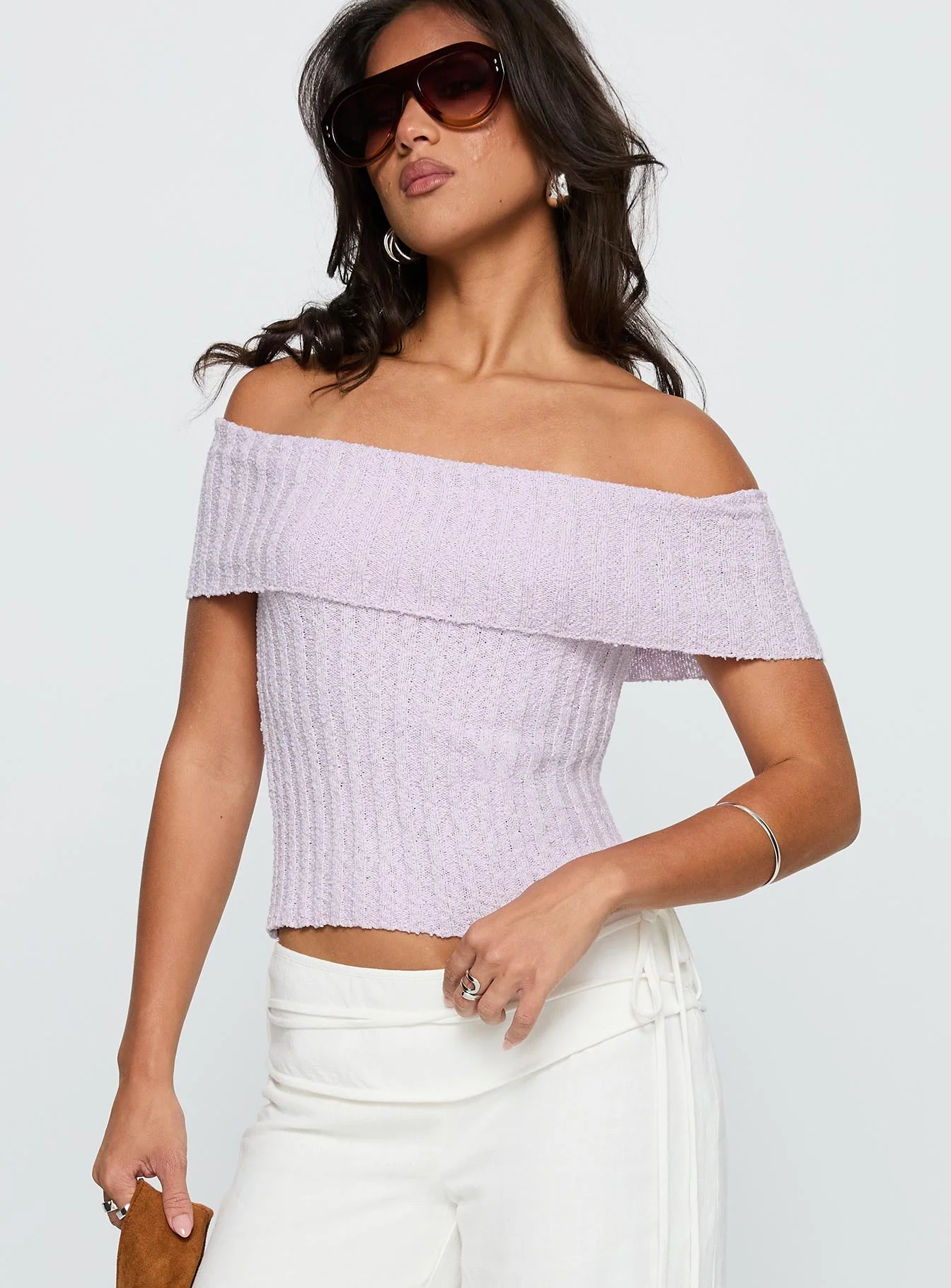 Murmur Off Shoulder Top Lilac - Image 2