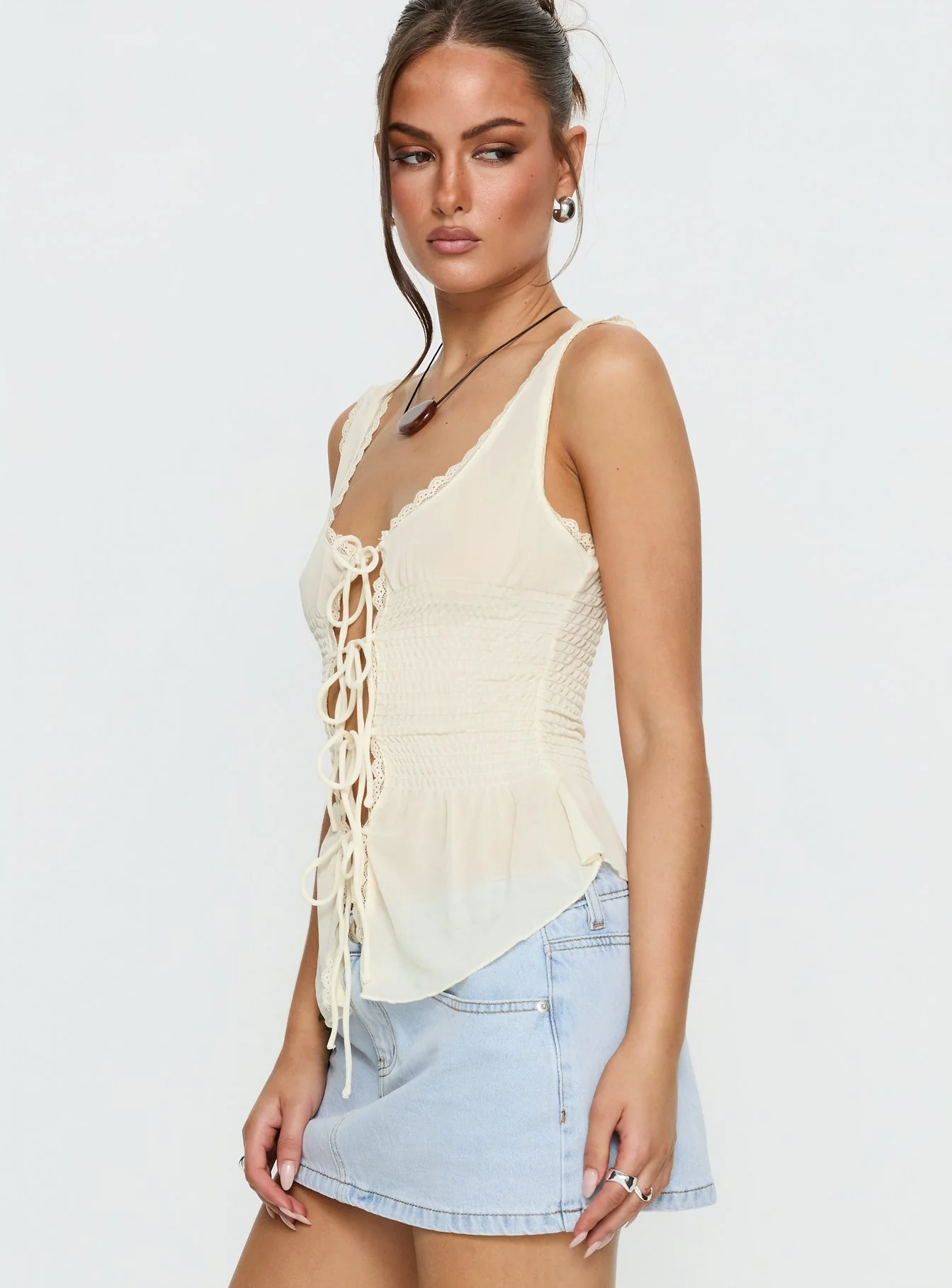 Naelina Sheer Tie Up Top Butter - Image 3