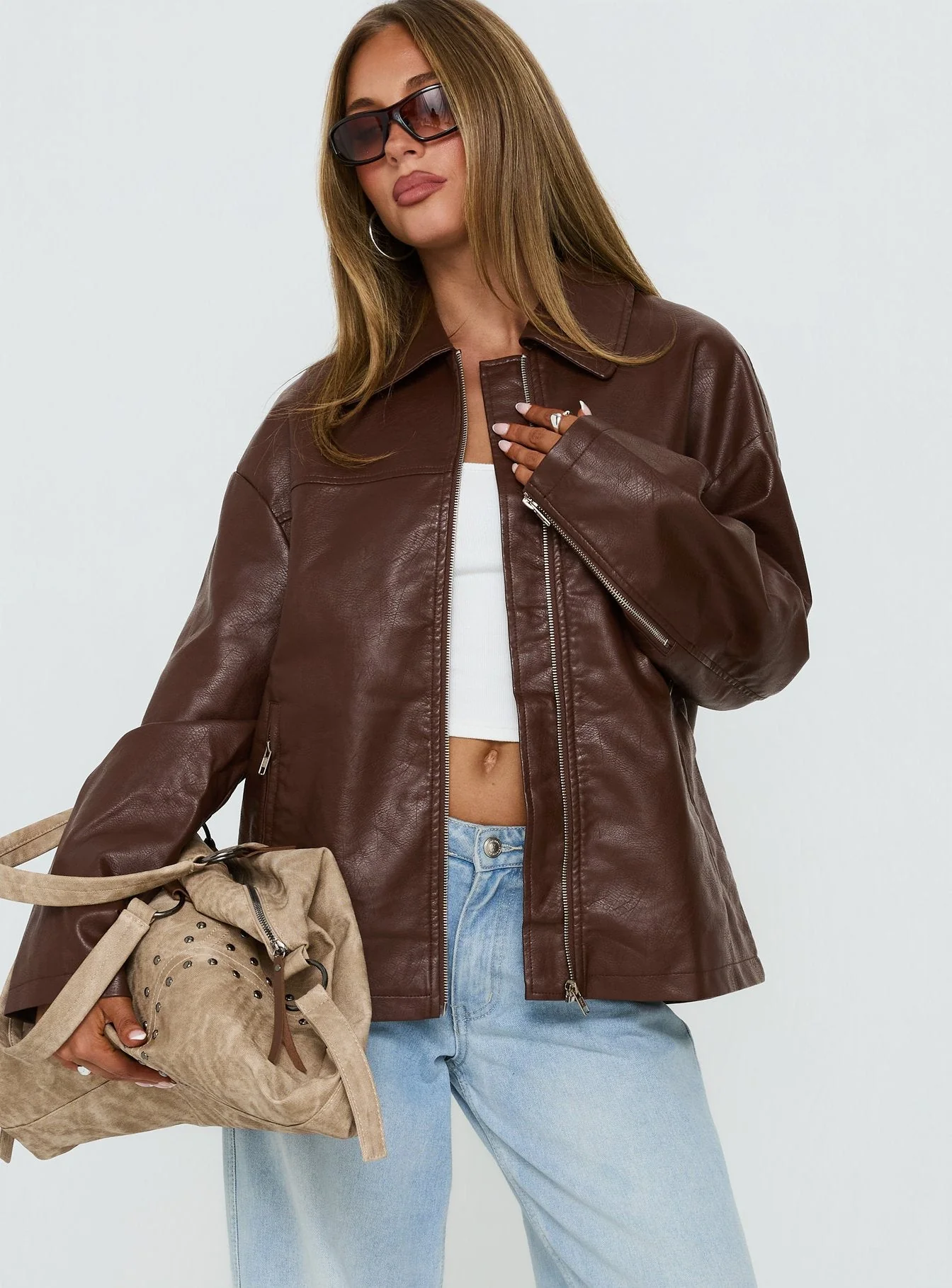 Napoleon Faux Leather Jacket Dark Brown - Image 2