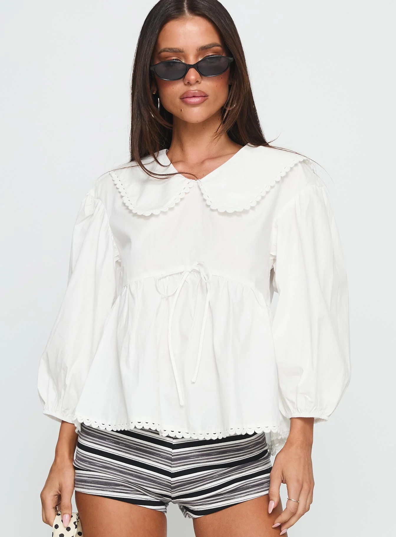 Narelle Deep Collar Blouse Top White - Image 2