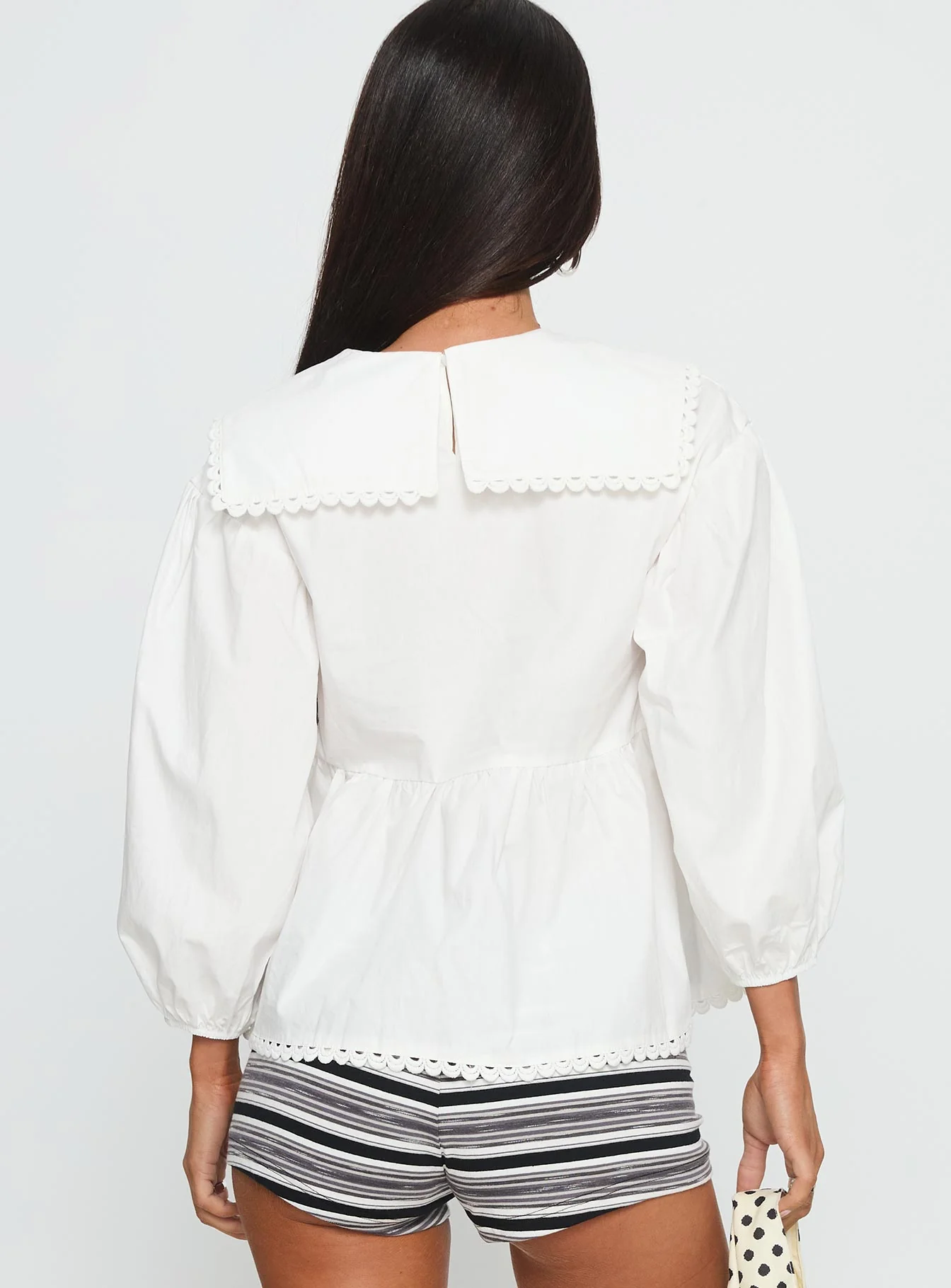 Narelle Deep Collar Blouse Top White - Image 5