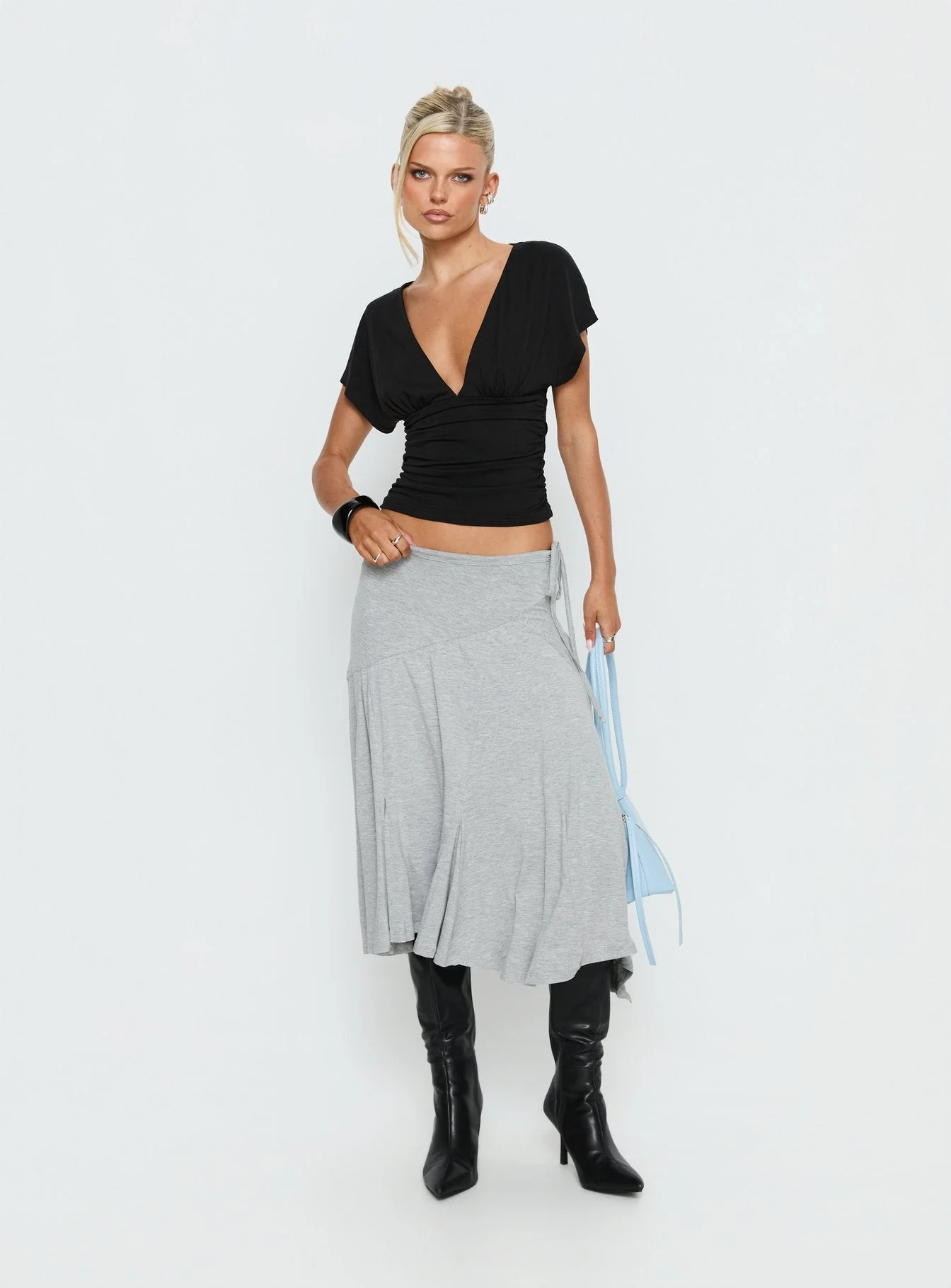 Natomi Jersey Midi Skirt Grey Marle - Image 3