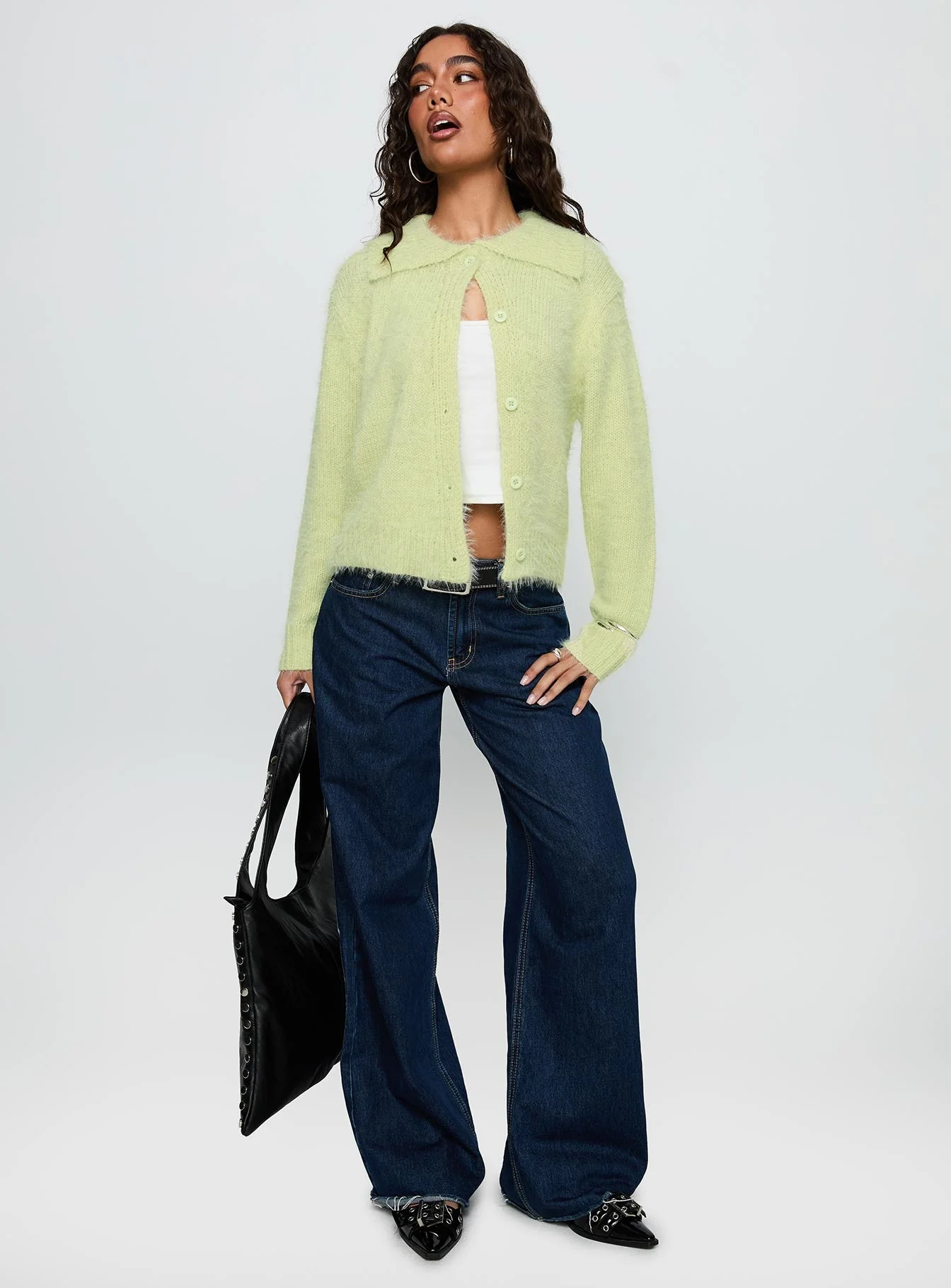 Nayara Collared Asymmetric Knit Sweater Green - Image 3