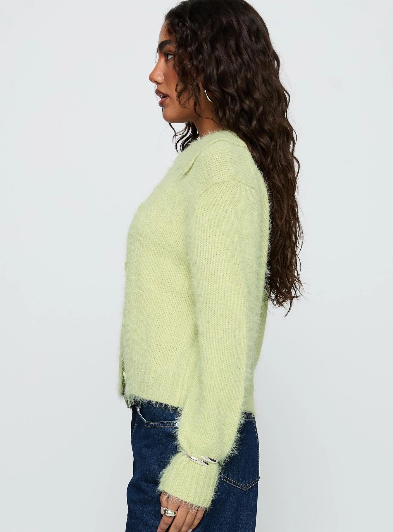 Nayara Collared Asymmetric Knit Sweater Green - Image 4