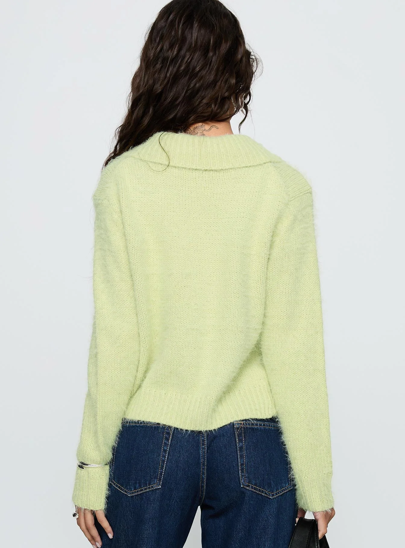 Nayara Collared Asymmetric Knit Sweater Green - Image 5