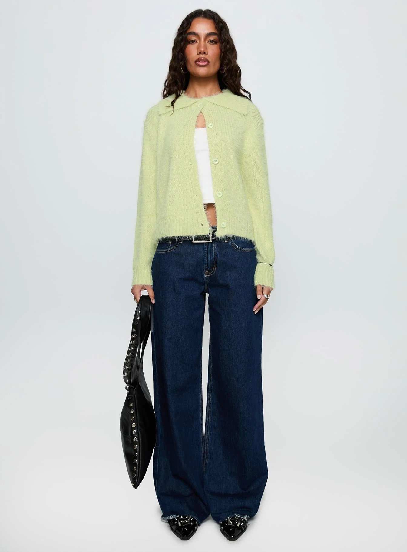 Nayara Collared Asymmetric Knit Sweater Green - Image 7