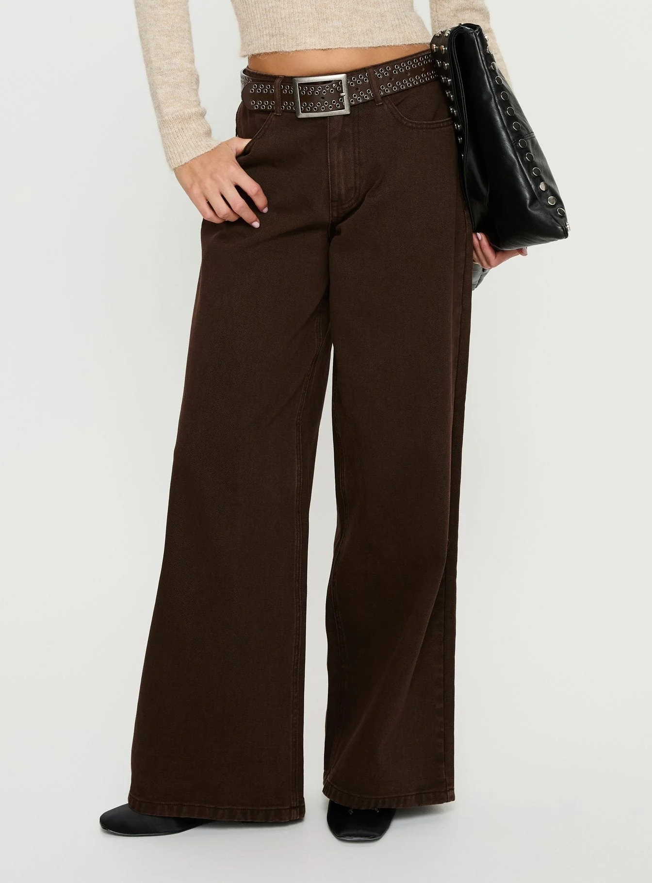 Naylor Mid Rise Wide Leg Jeans Brown - Image 2