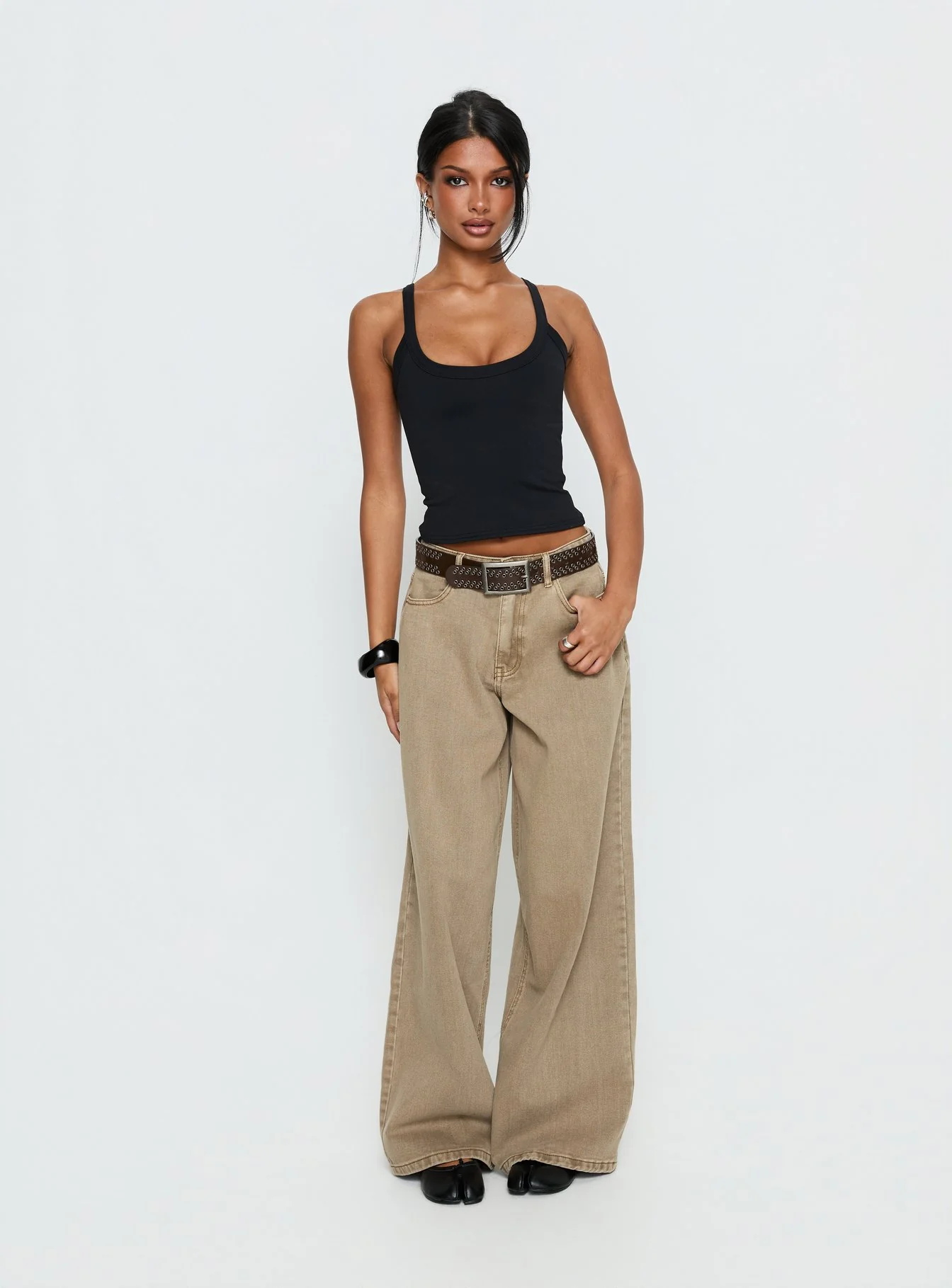 Naylor Mid Rise Wide Leg Jeans Light Brown Wash - Image 3