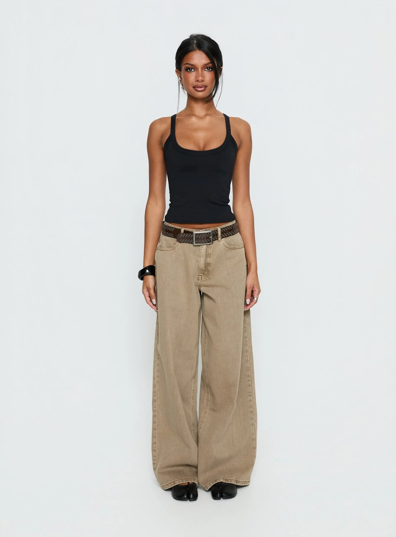 Naylor Mid Rise Wide Leg Jeans Light Brown Wash - Image 8