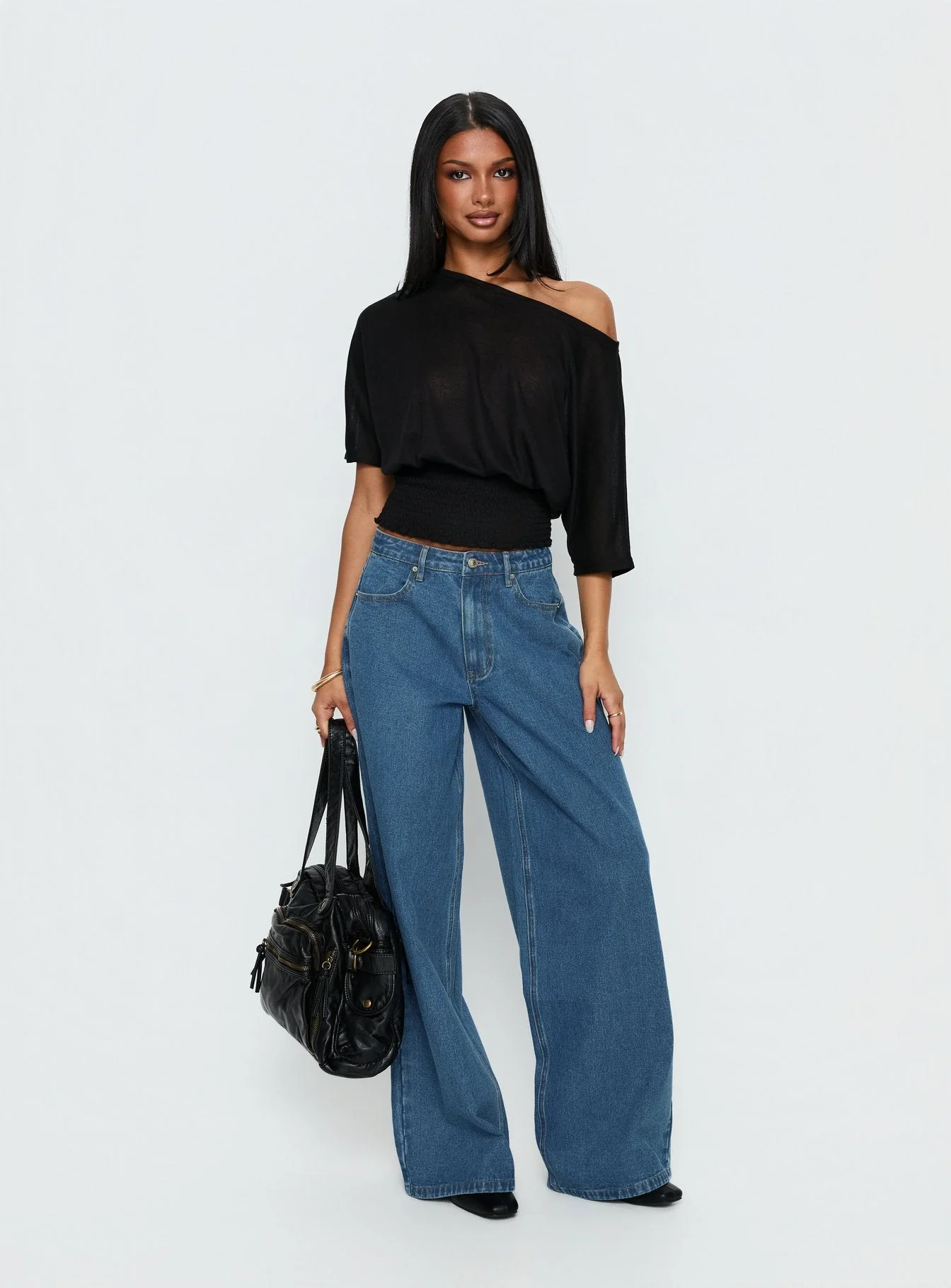 Naylor Mid Rise Wide Leg Jeans Mid Blue Wash - Image 3