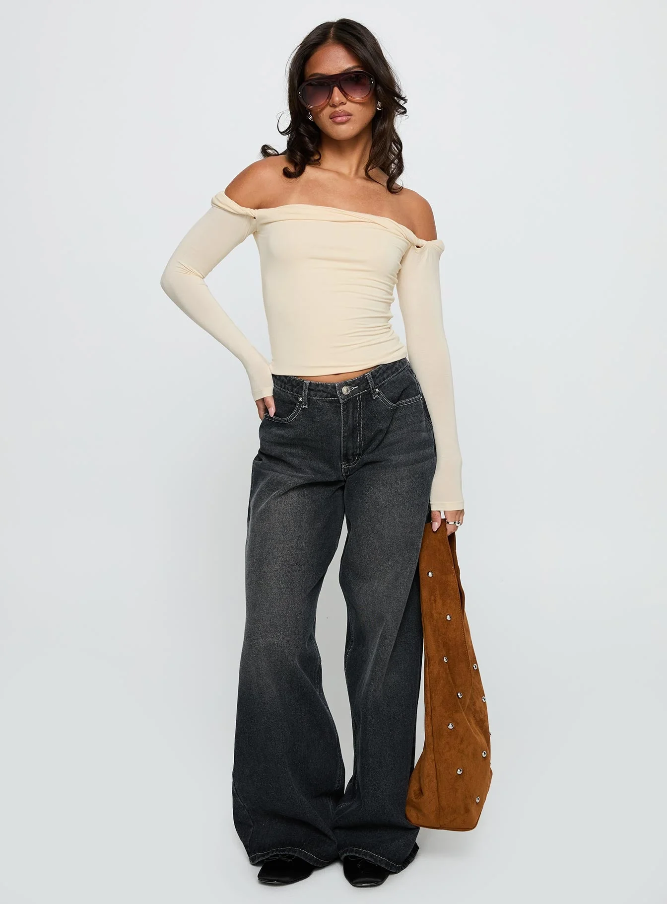 Naylor Mid Rise Wide Leg Jeans Grey Wash - Image 3