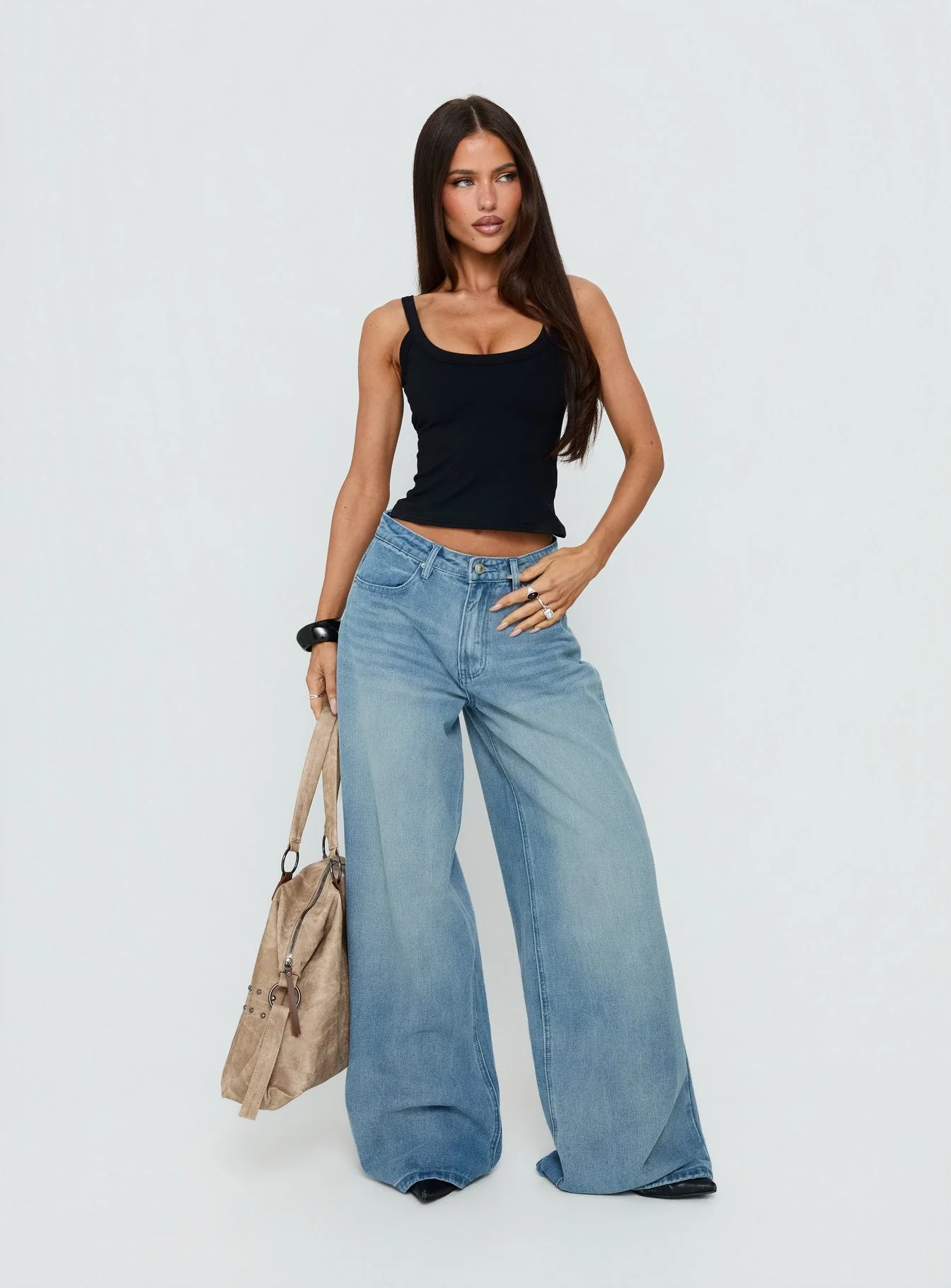 Naylor Mid Rise Wide Leg Jeans Light Blue Wash - Image 3